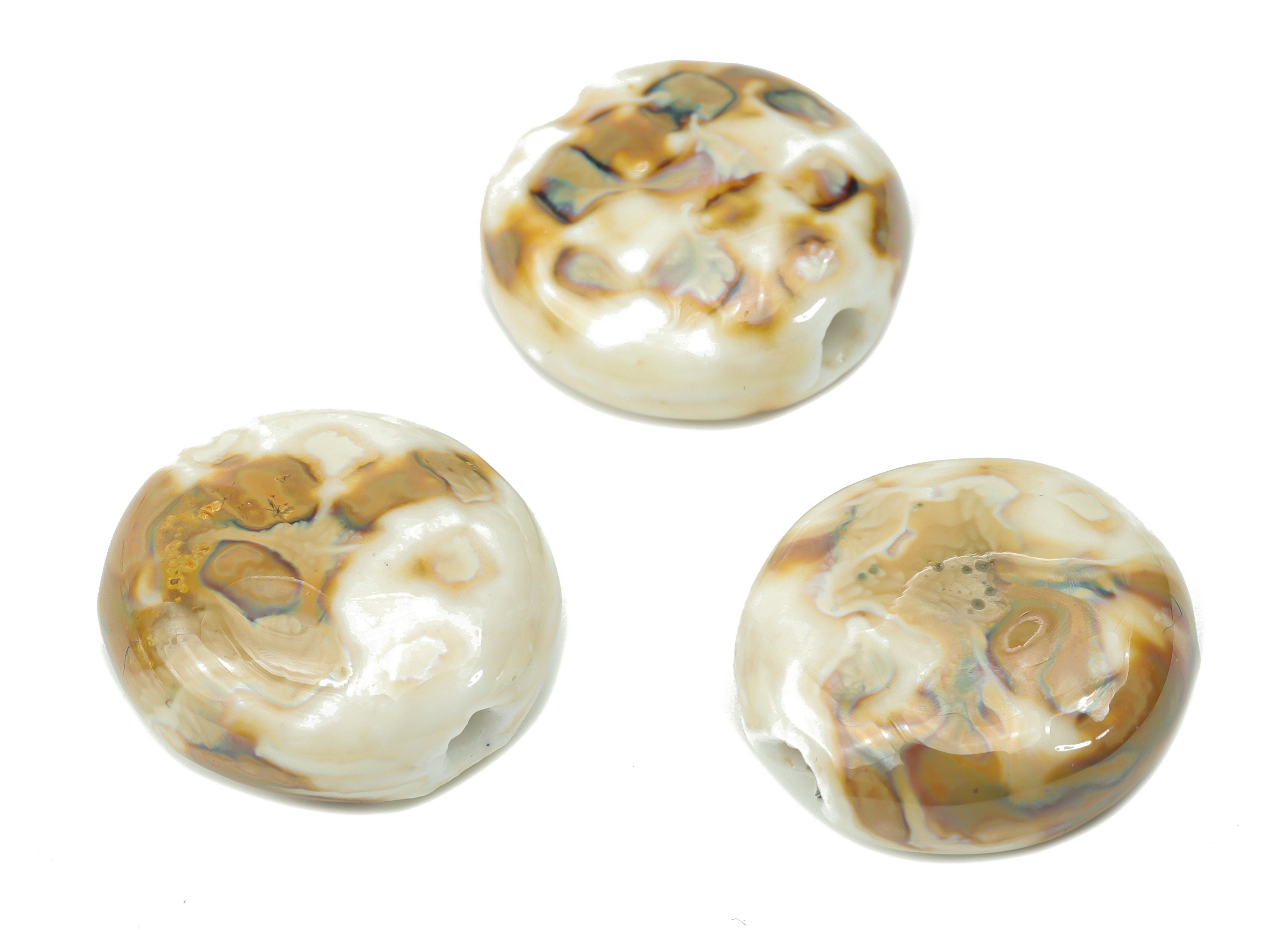 Glazed Ceramic Pattern Round Beads - Carved Circle Beads - Handmade Beads - Bracelet Beads - Connectors Beads - 19.42x19.42x8.73mm - NS1799 - DOMEDBAZAAR