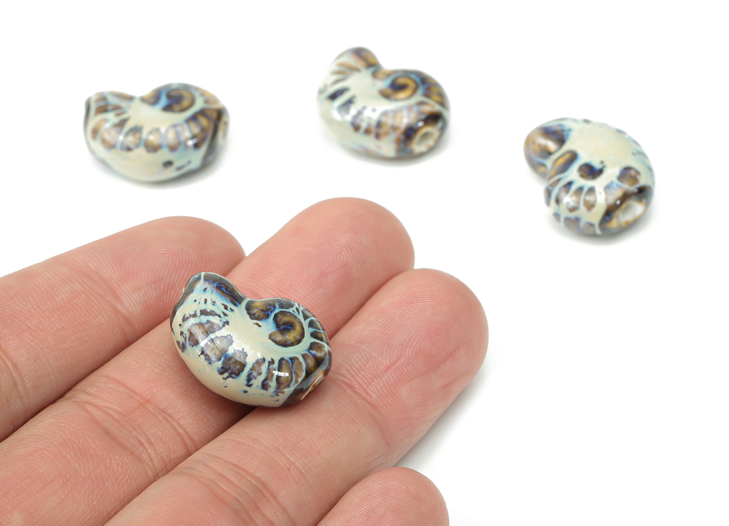 Glazed Ceramic Snail Beads - Carved Snail Beads - Handmade Beads - Bracelet Making Beads - Connectors Beads - 21.39x15.94x9.12mm - NS1827 - DOMEDBAZAAR