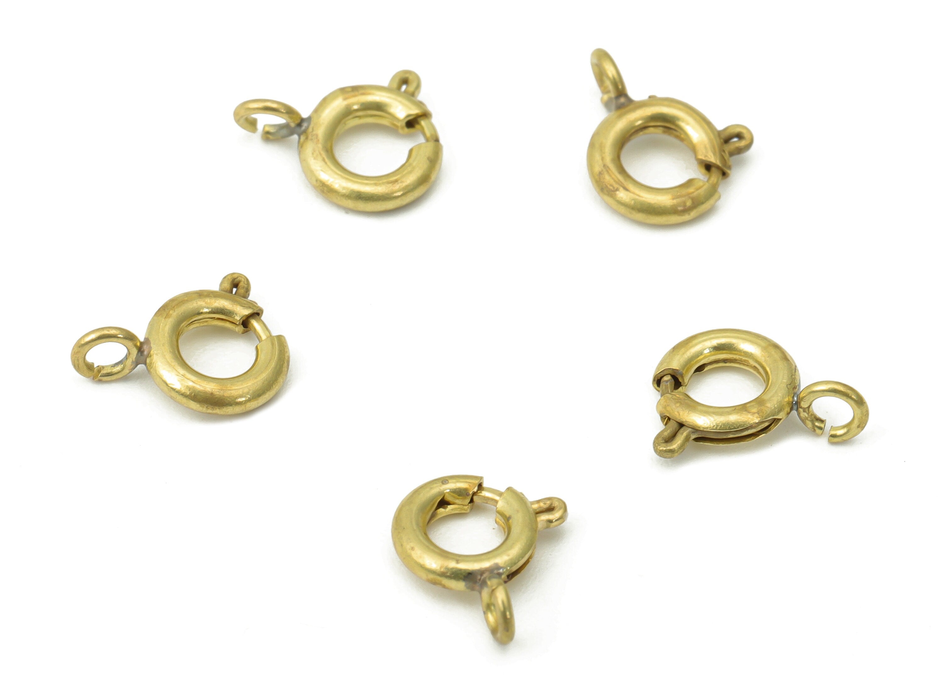 Brass Mini Round Spring Ring Clasp - 7mm - Jewelry Clasps - Raw Brass Circle Trigger Clasps - Jewelry Supplies - 7.48x5.54x1.25mm - PP5216 - DOMEDBAZAAR
