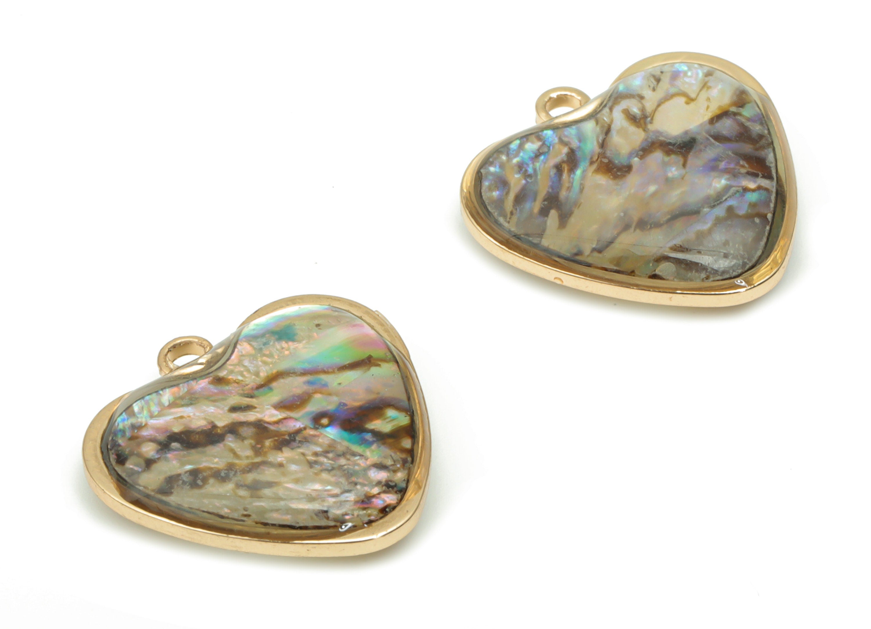 Shell Heart Earring Charms - Shell Heart Pendant - Gold Tone Plated Brass - Jewelry Making Supplies - 15.2x14.98x3.9mm - SF1133B - DOMEDBAZAAR