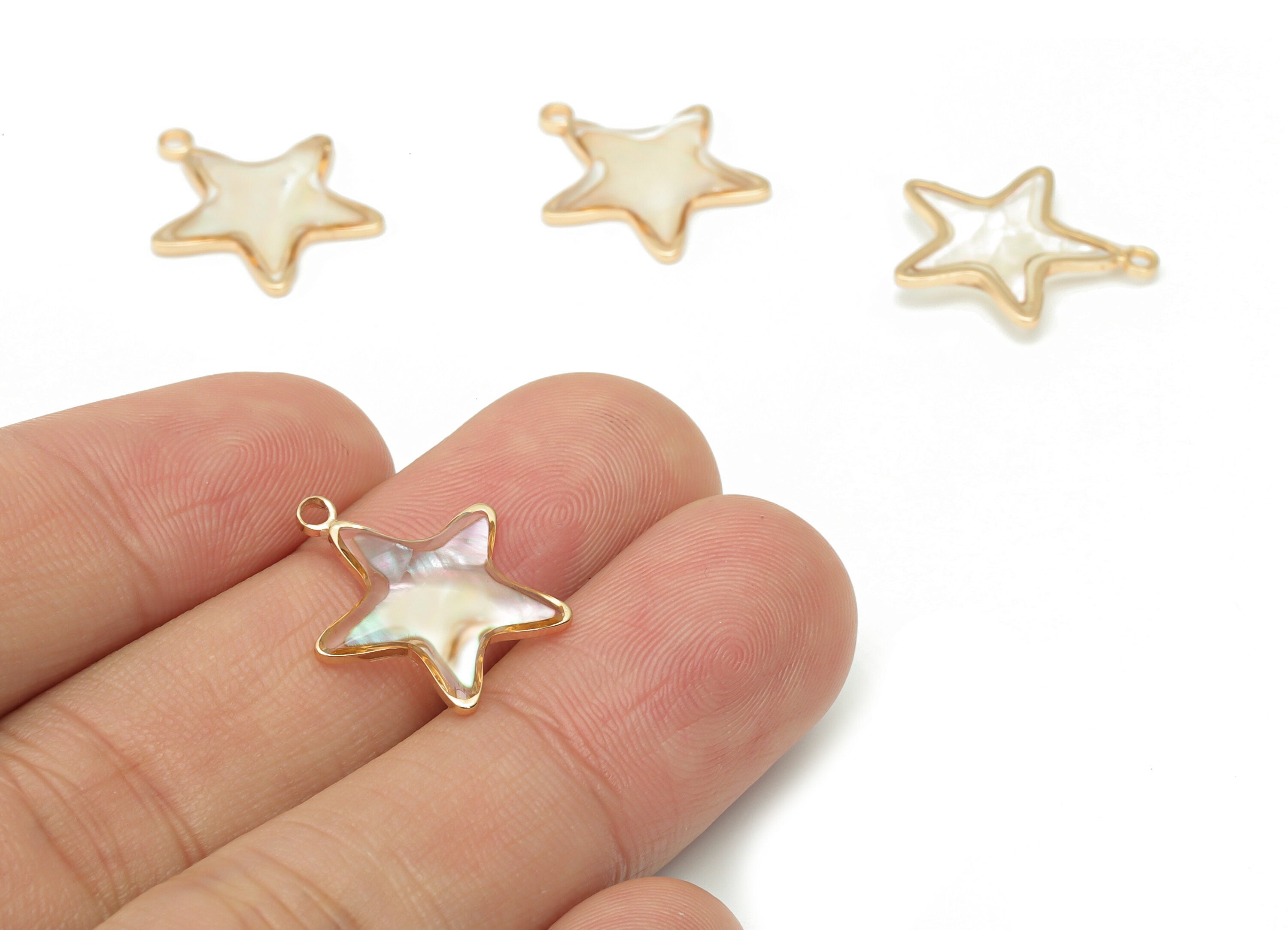 Shell Star Earring Charms - Shell Five-pointed Star Pendant - Gold Tone Plated Brass - Jewelry Supplies - 18.08x16.58x2.48mm - SF1135 - DOMEDBAZAAR
