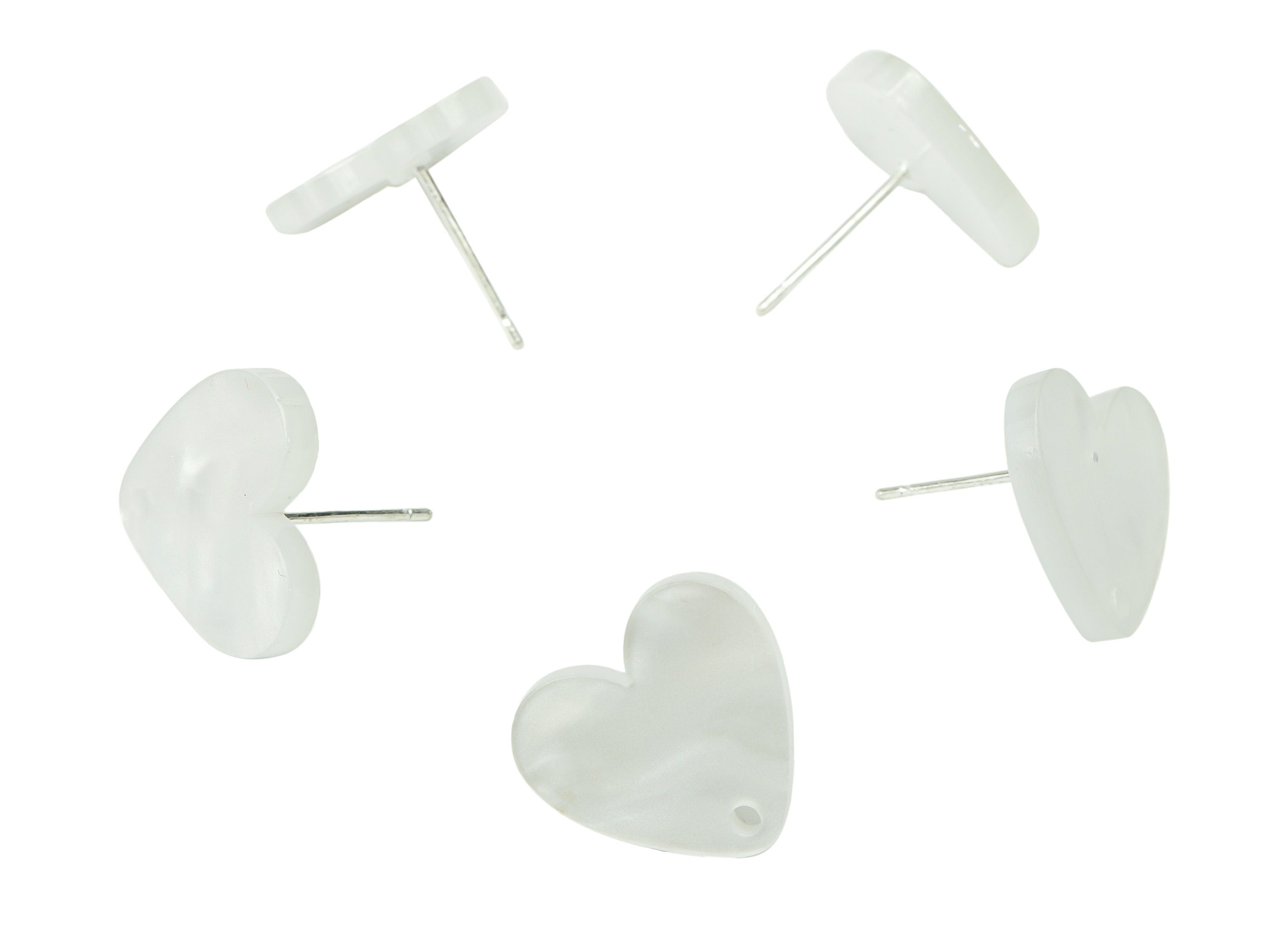 Acrylic Heart Earring Stud – White Acrylic Heart Earring Post - 316 Stainles Steel Stud - Jewelry Making - 15.57x14.5x2.3mm - AC2486B - DOMEDBAZAAR