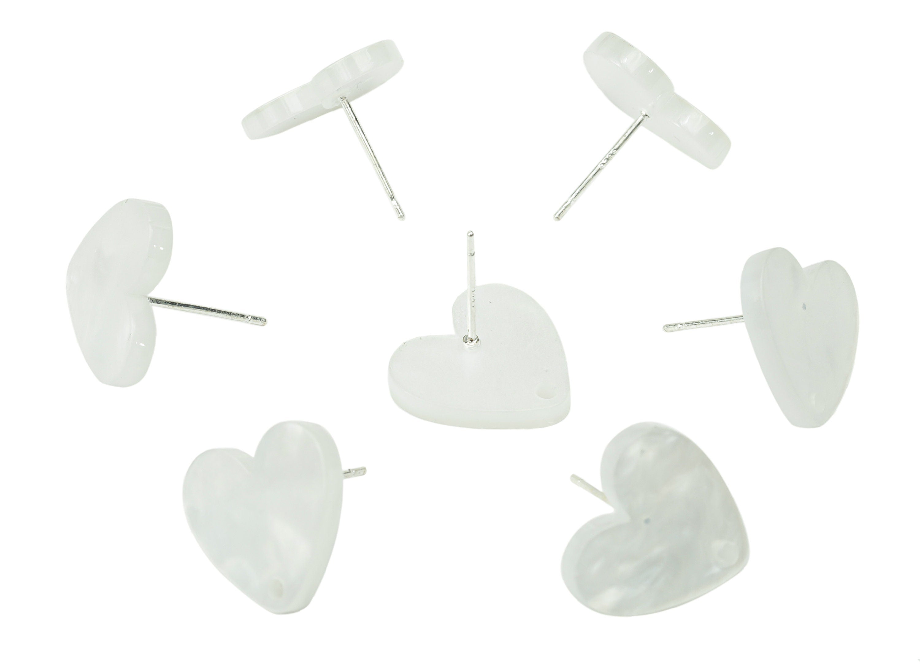 Acrylic Heart Earring Stud – White Acrylic Heart Earring Post - 316 Stainles Steel Stud - Jewelry Making - 15.57x14.5x2.3mm - AC2486B - DOMEDBAZAAR
