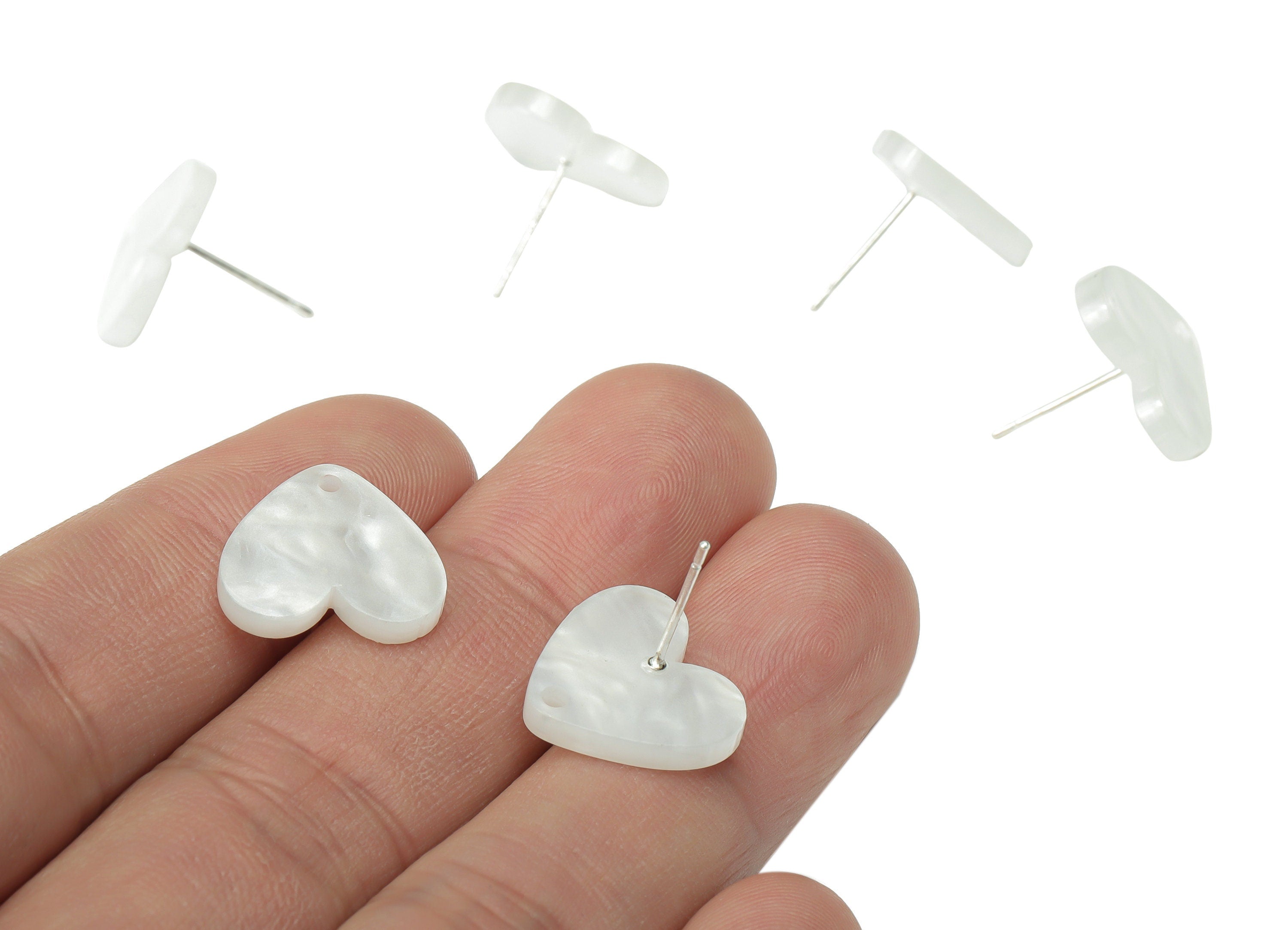 Acrylic Heart Earring Stud – White Acrylic Heart Earring Post - 316 Stainles Steel Stud - Jewelry Making - 15.57x14.5x2.3mm - AC2486B - DOMEDBAZAAR