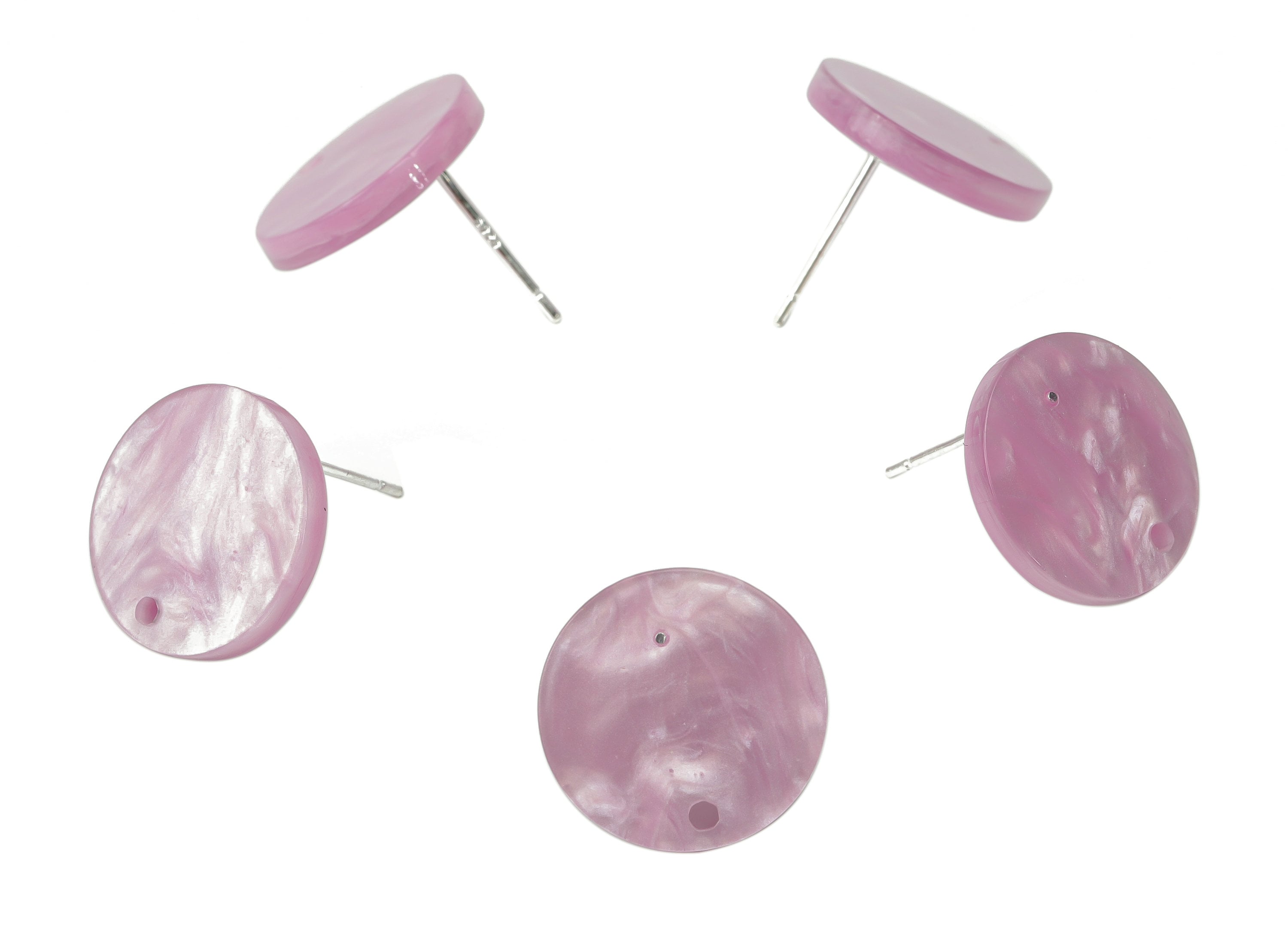 Acrylic Round Earring Stud – Purple Acrylic Circle Post - Silver Plated Cupronickel Stud - Jewelry Supplies - 15.5x15.5x2.29mm - AC2485B - DOMEDBAZAAR