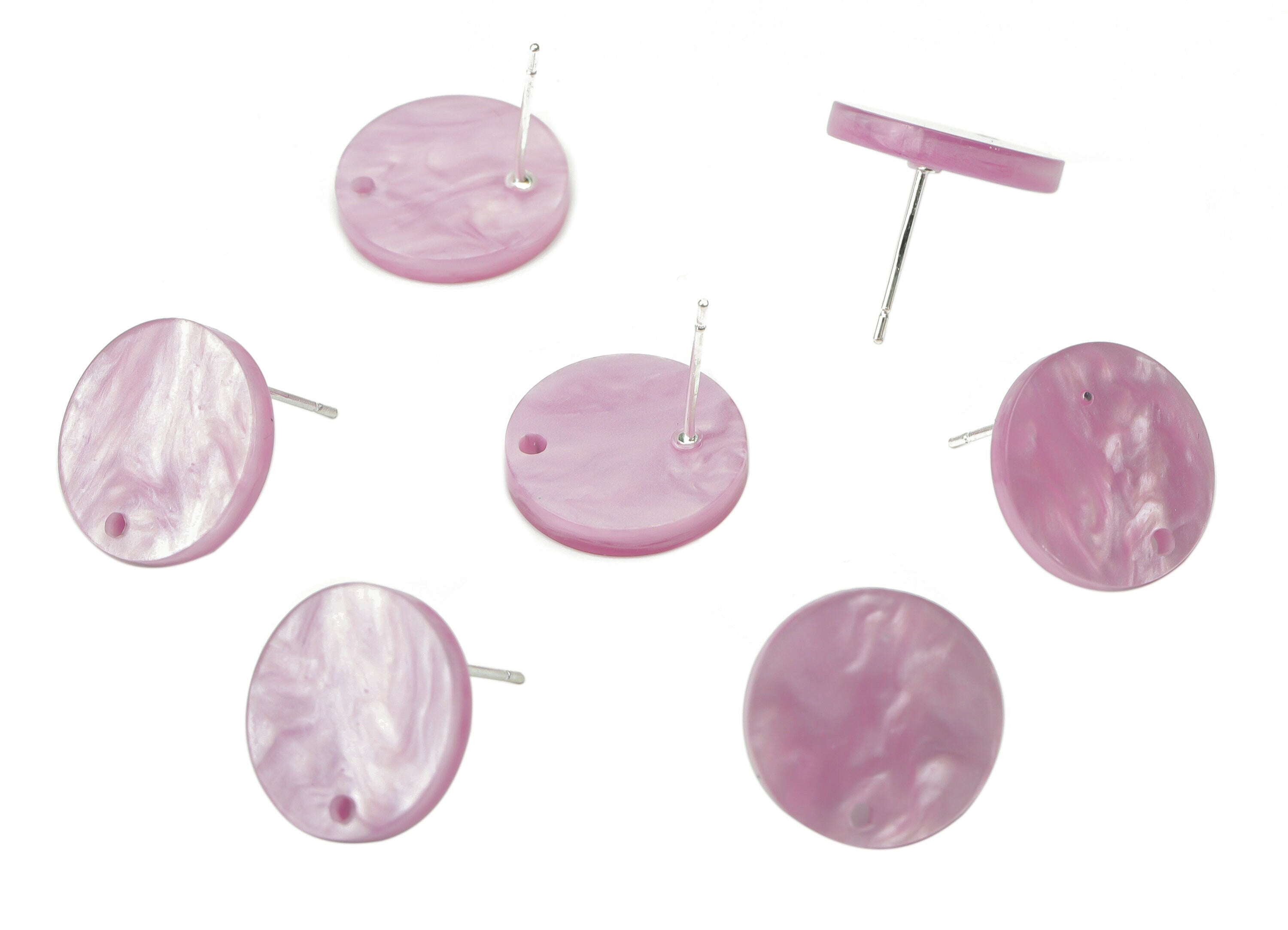 Acrylic Round Earring Stud – Purple Acrylic Circle Post - Silver Plated Cupronickel Stud - Jewelry Supplies - 15.5x15.5x2.29mm - AC2485B - DOMEDBAZAAR