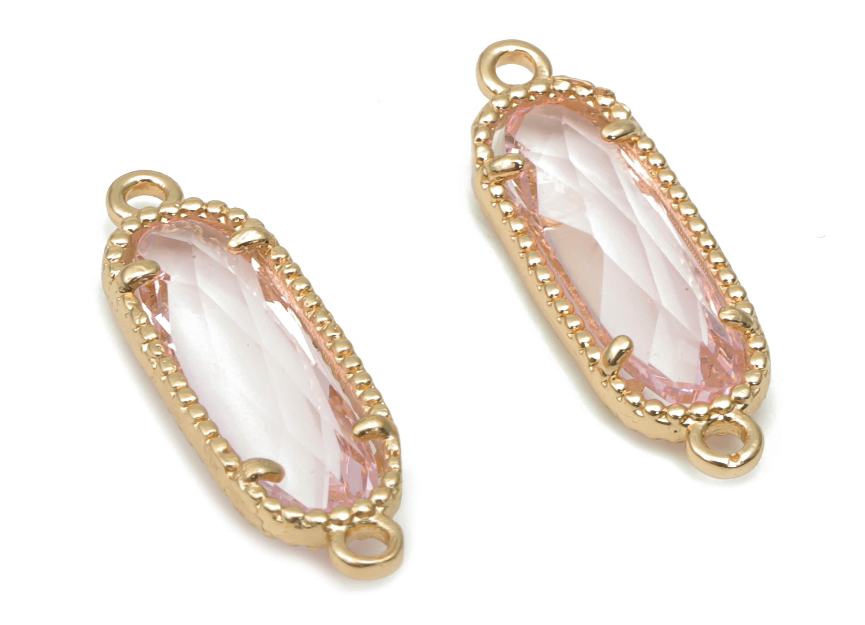 Glass Long Oval Bracelet Earring Connector With Loop - Brass Oval Charms - Gold Tone Plated Brass - Faceted Glass - 20.8x7.1x3.5mm - GS1110D - DOMEDBAZAAR