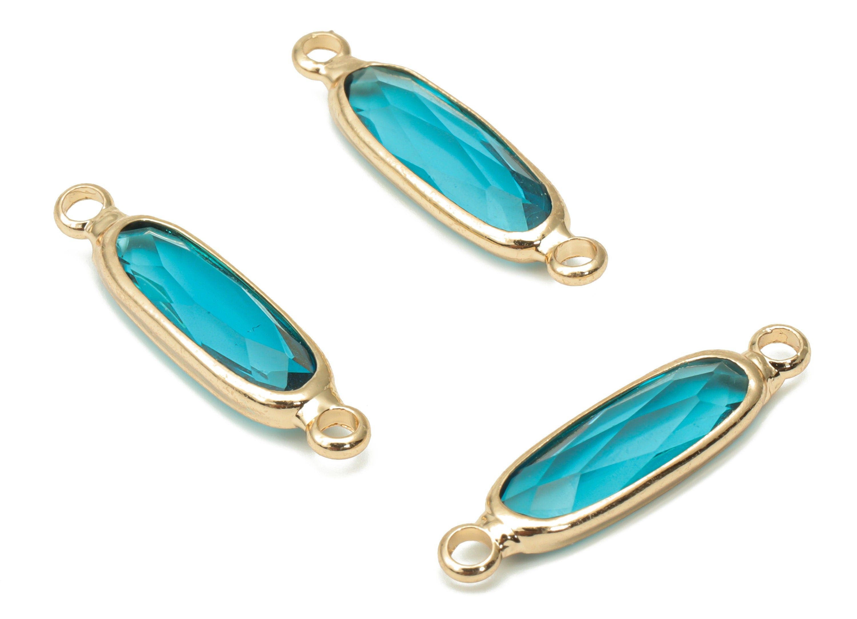 Glass Long Oval Bracelet Earring Connector - Brass Oval Charms - Gold Tone Plated Brass - Faceted Glass - 21.93x5.81x3.47mm - GS1103C - DOMEDBAZAAR