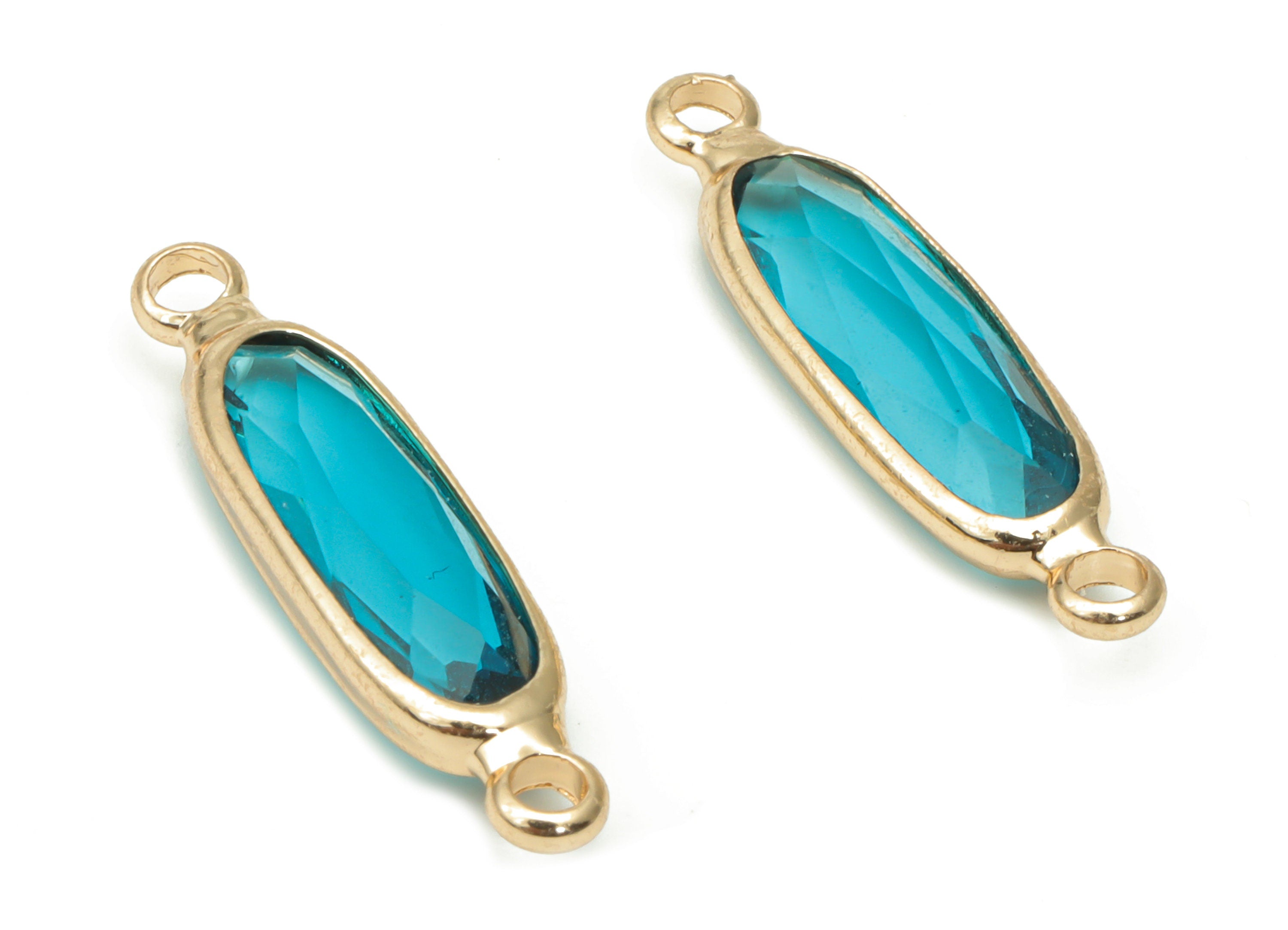 Glass Long Oval Bracelet Earring Connector - Brass Oval Charms - Gold Tone Plated Brass - Faceted Glass - 21.93x5.81x3.47mm - GS1103C - DOMEDBAZAAR