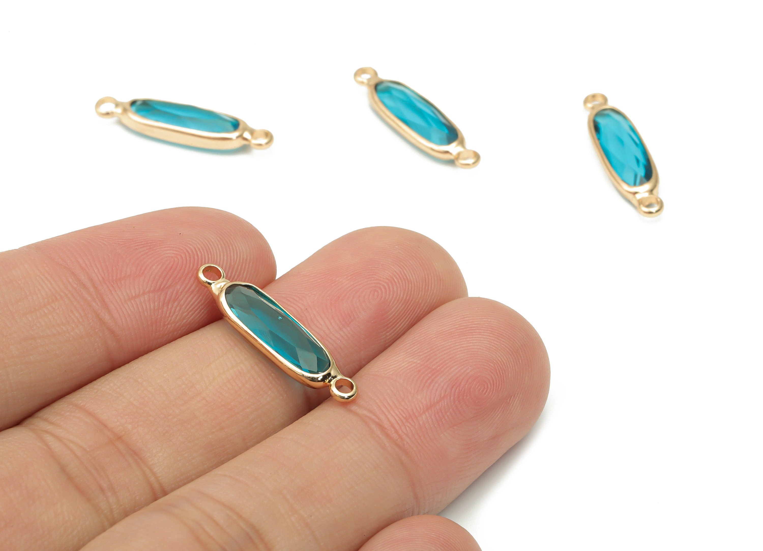 Glass Long Oval Bracelet Earring Connector - Brass Oval Charms - Gold Tone Plated Brass - Faceted Glass - 21.93x5.81x3.47mm - GS1103C - DOMEDBAZAAR