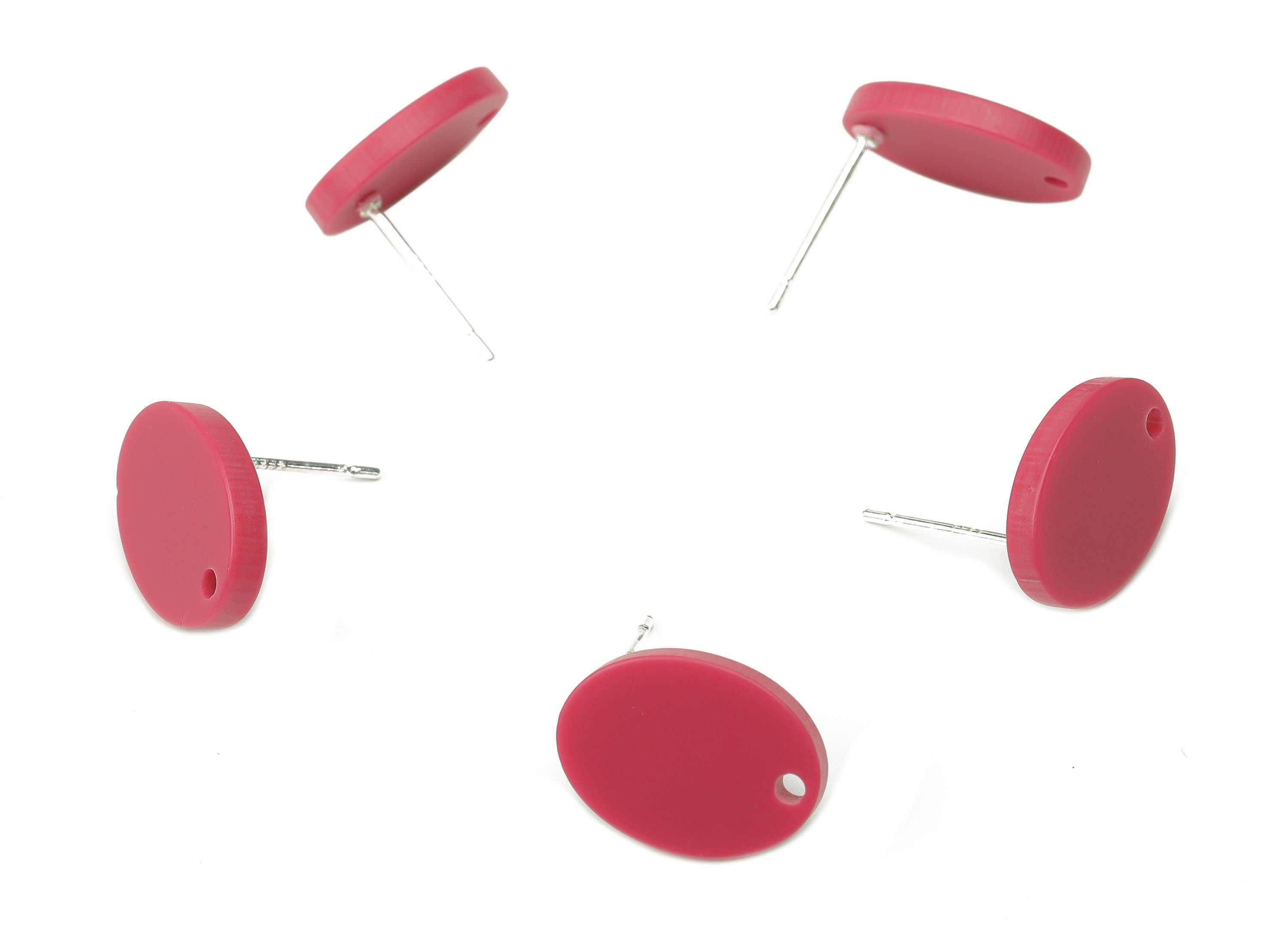 Acrylic Oval Earring Stud – Red Matte Acrylic Oval Post - Silver Plated Cupronickel Stud - Jewelry Supplies - 14.63x10.9x2.26mm - AC2488A - DOMEDBAZAAR
