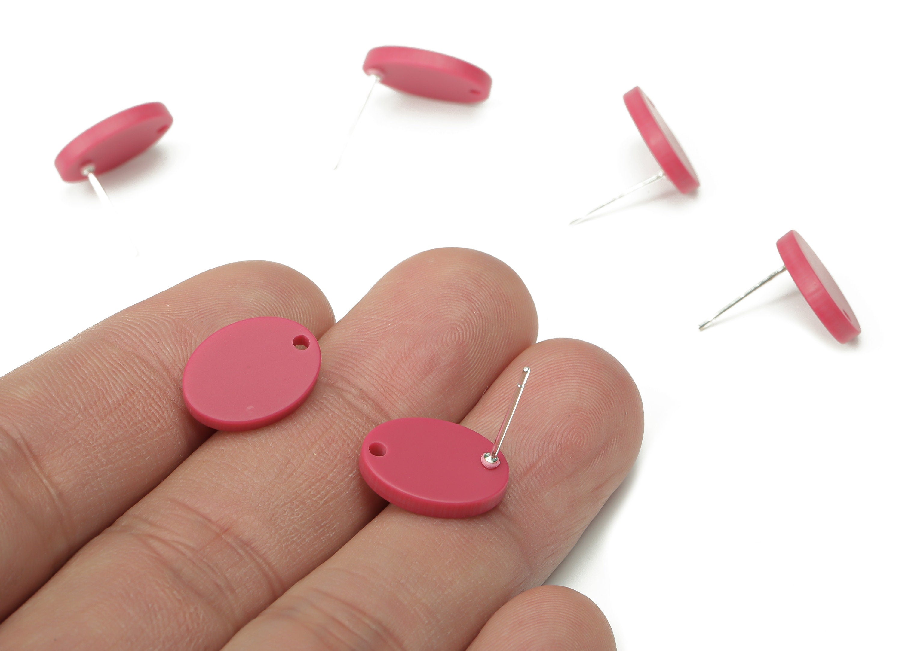 Acrylic Oval Earring Stud – Red Matte Acrylic Oval Post - Silver Plated Cupronickel Stud - Jewelry Supplies - 14.63x10.9x2.26mm - AC2488A - DOMEDBAZAAR