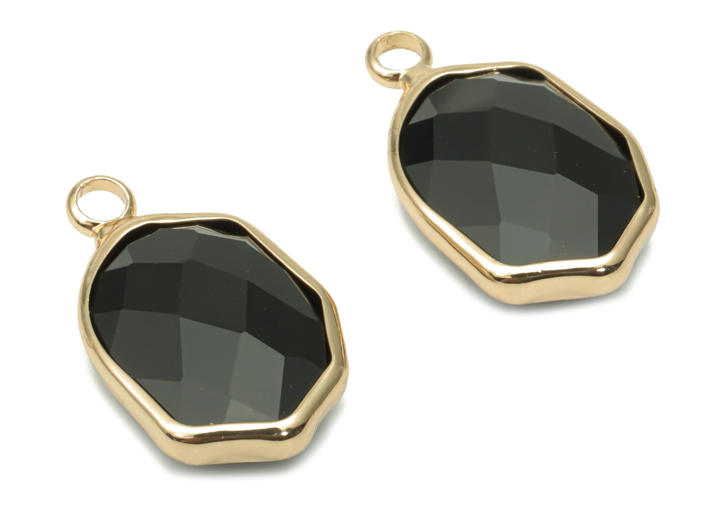 Glass Geometry Loop Earring Charms - Brass Irregular Frame Pendant - Gold Tone Plated Brass - Faceted Glass - 19.86x11.97x5mm - GS1109A - DOMEDBAZAAR