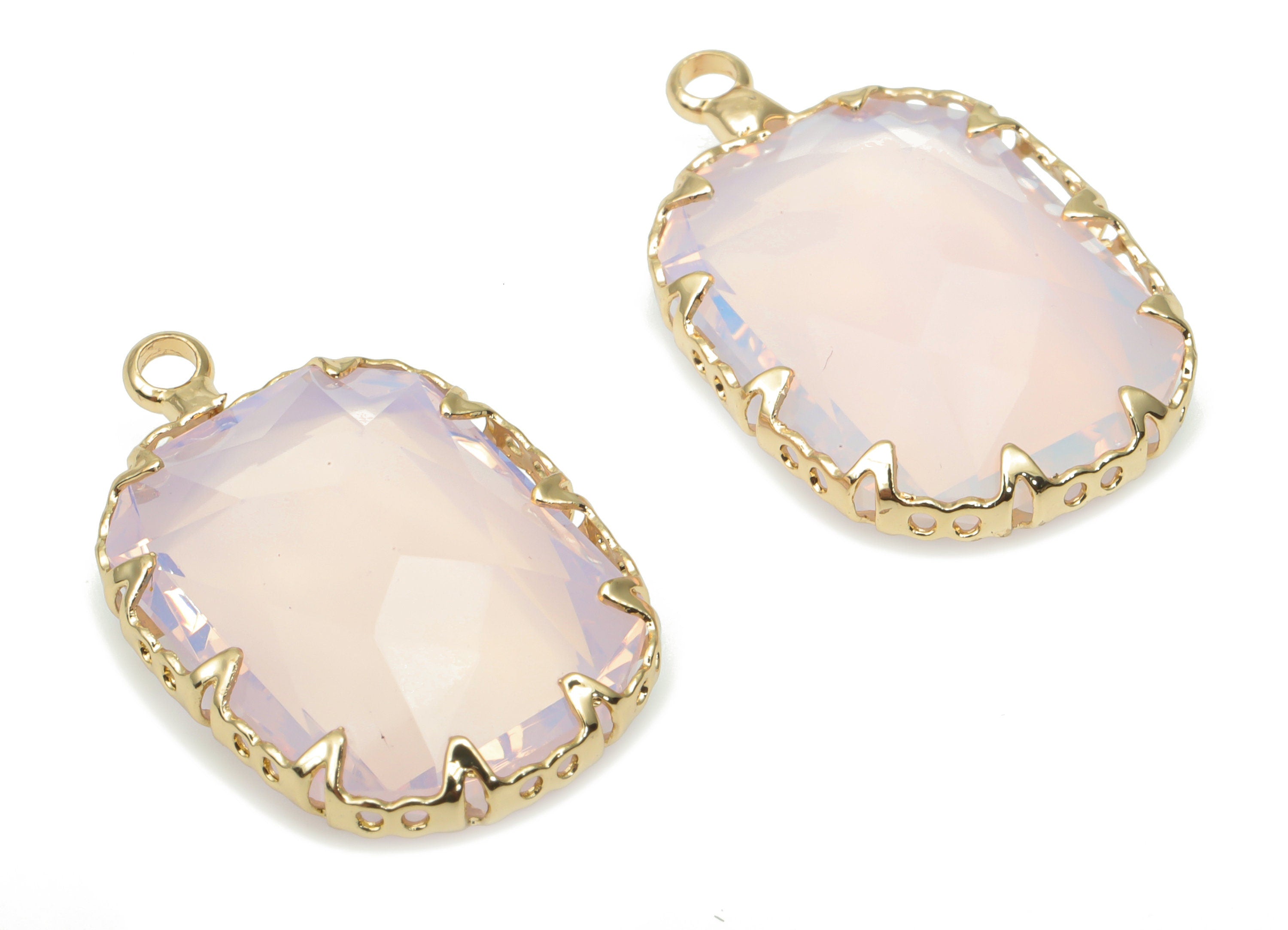 Glass Faceted Rectangle Charms with Loop - Brass Rectangle Frame Pendant - Gold Tone Plated Brass - Faceted Glass - 23.2x14.4x6.2mm- GS1114A - DOMEDBAZAAR