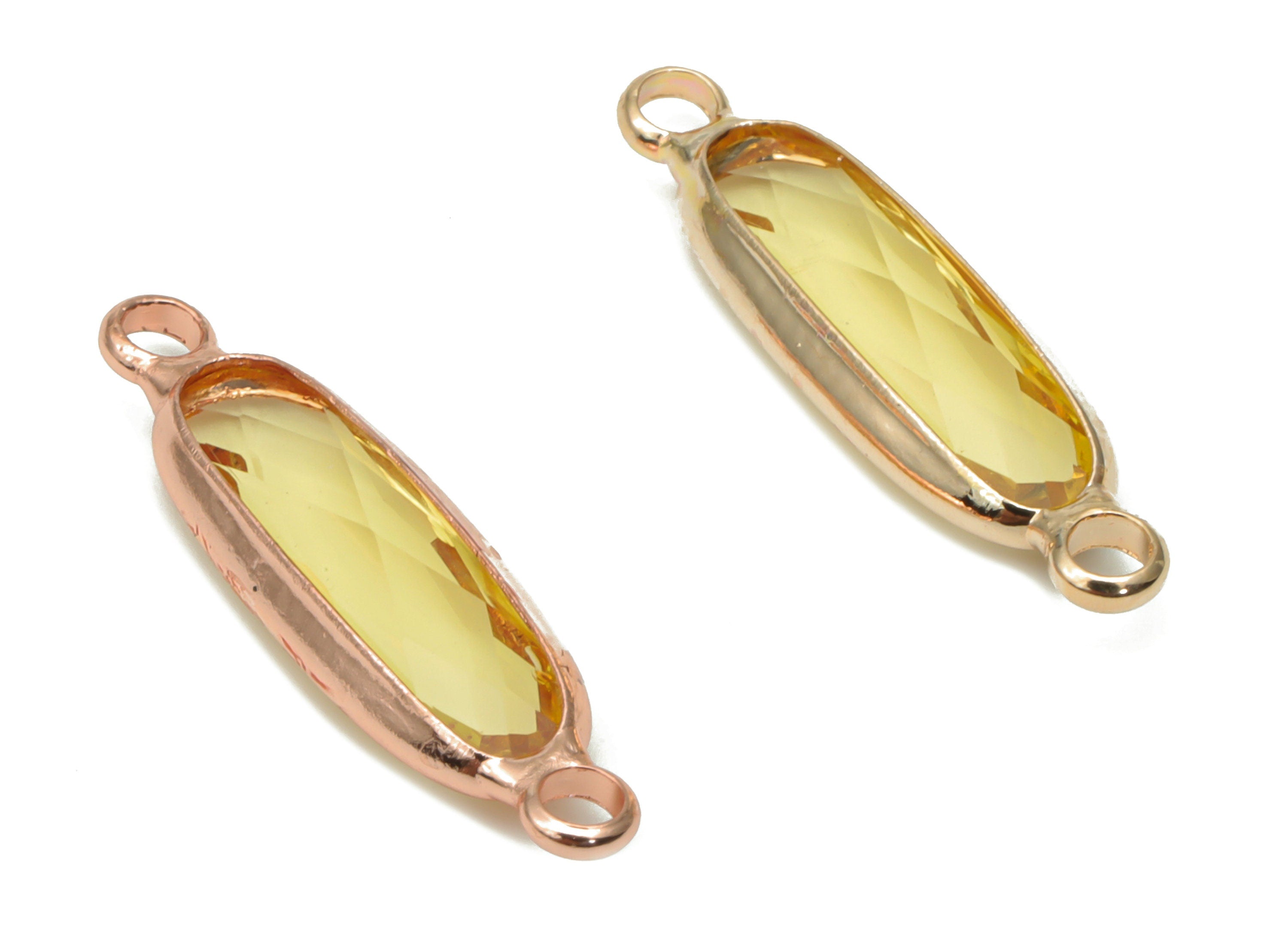 Glass Long Oval Bracelet Earring Connector - Brass Oval Charms - Gold Tone Plated Brass - Faceted Glass - 21.93x5.81x3.47mm - GS1103B - DOMEDBAZAAR