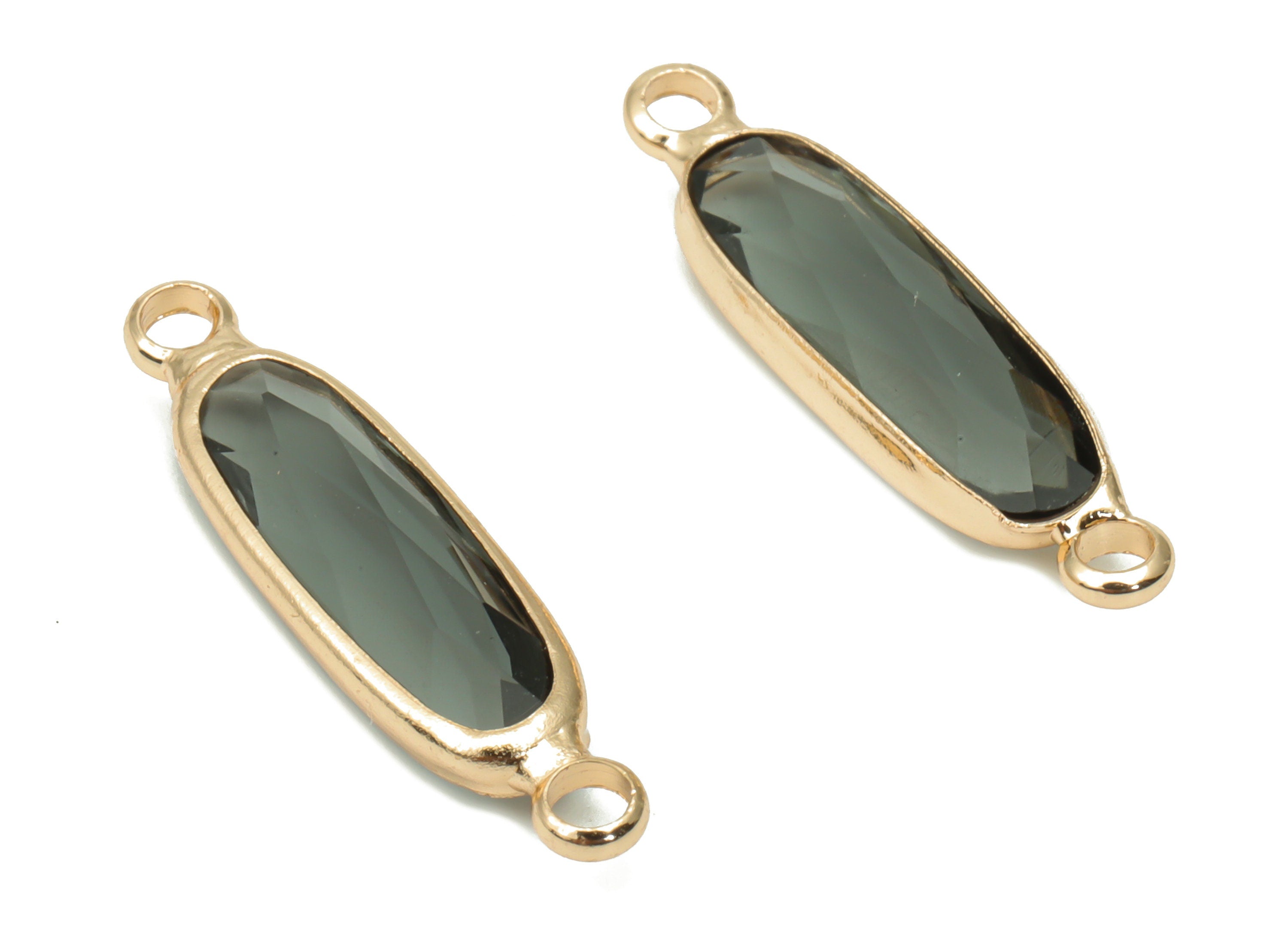 Glass Long Oval Bracelet Earring Connector - Brass Oval Charms - Gold Tone Plated Brass - Faceted Glass - 21.93x5.81x3.47mm - GS1103D - DOMEDBAZAAR