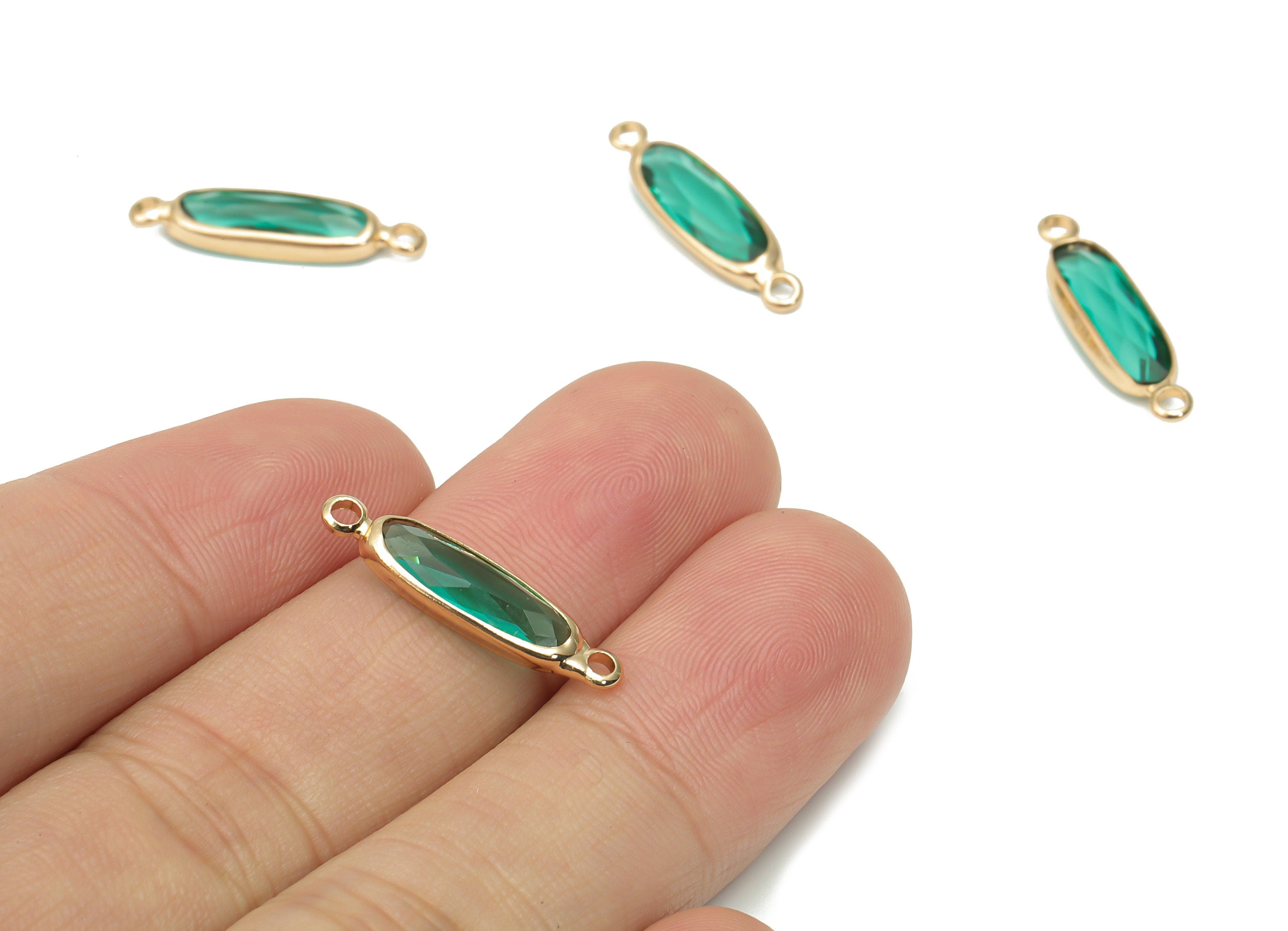 Glass Long Oval Bracelet Earring Connector - Brass Oval Charms - Gold Tone Plated Brass - Faceted Glass - 21.93x5.81x3.47mm - GS1103F - DOMEDBAZAAR
