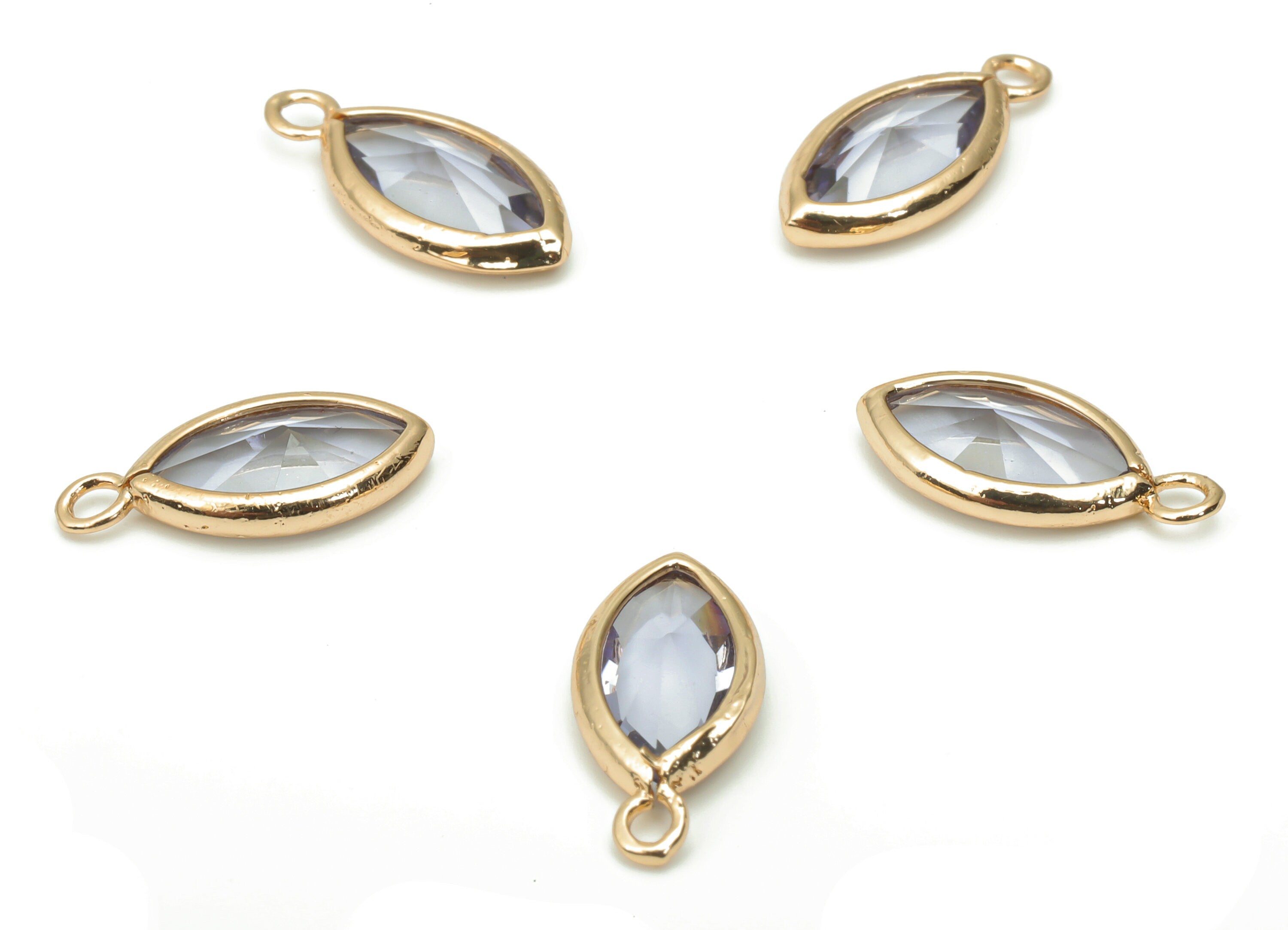 Glass Marquise Loop Earring Charms - Brass Oval Frame Pendant - Gold Tone Plated Brass - Faceted Glass - 15.4x8.47x4.24mm - GS1100B - DOMEDBAZAAR