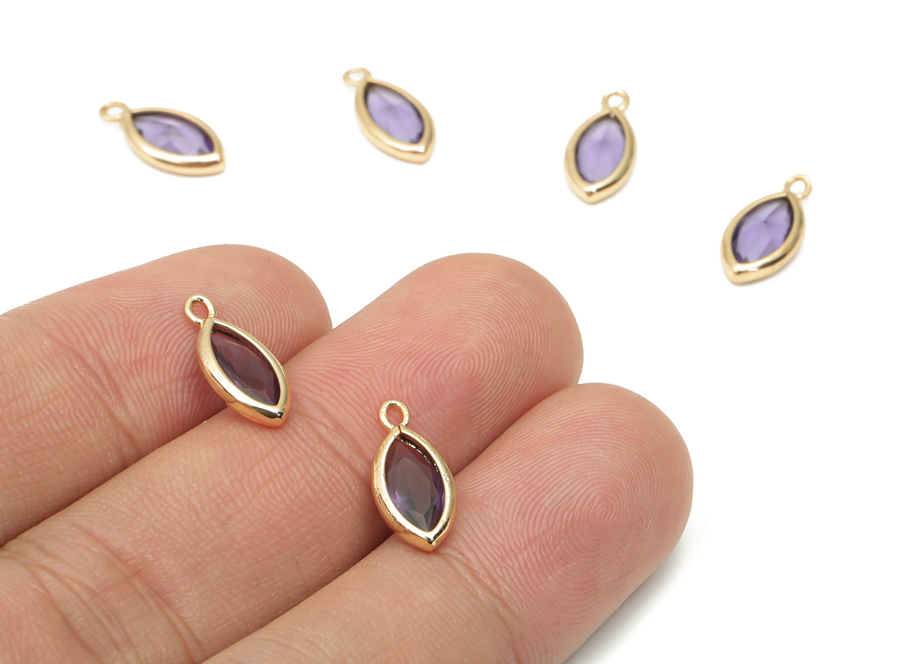 Glass Marquise Loop Earring Charms - Brass Oval Frame Pendant - Gold Tone Plated Brass - Faceted Glass - 15.4x8.47x4.24mm - GS1100C - DOMEDBAZAAR
