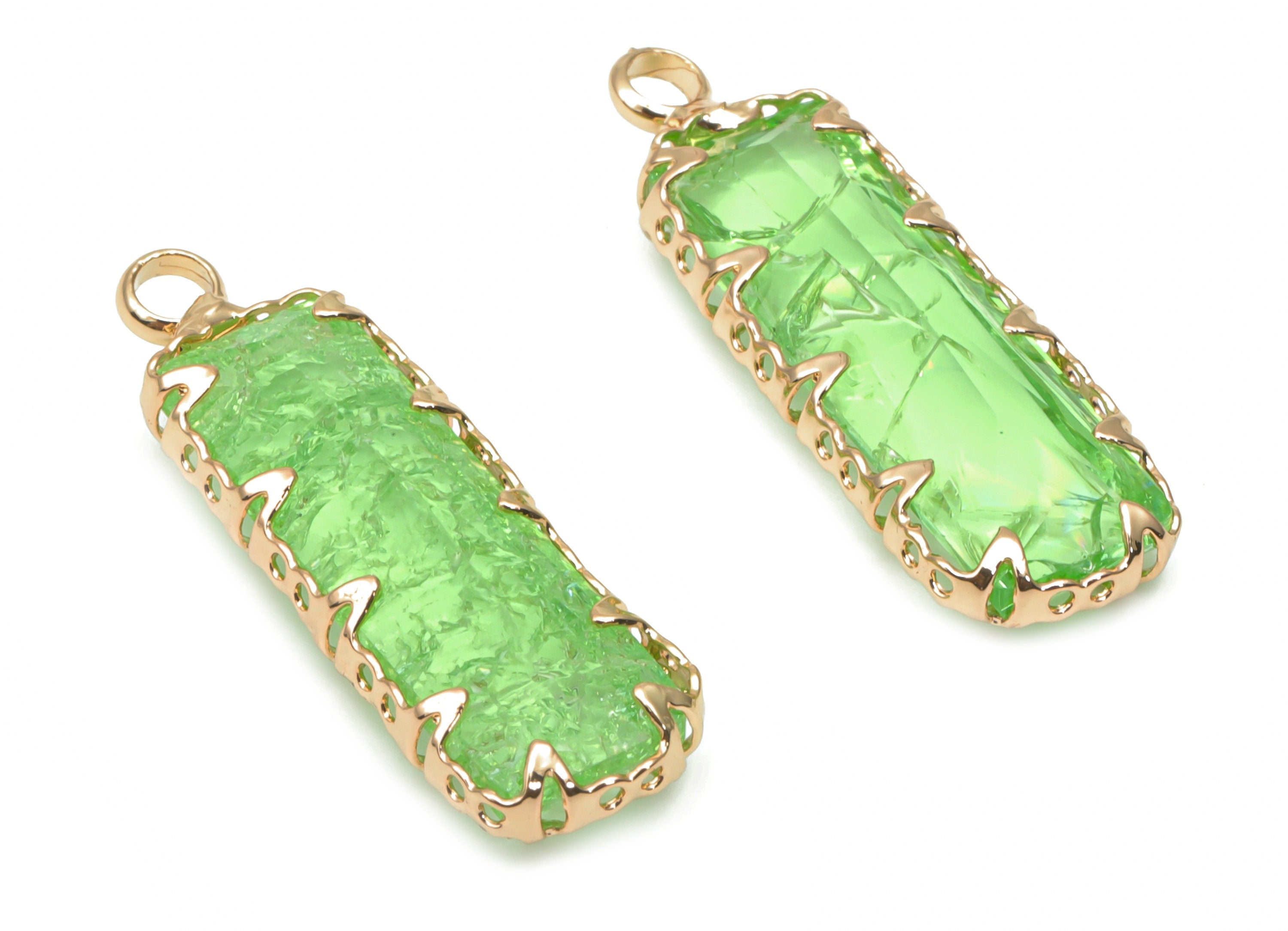 Glass Rectangle Earring Charms with Loop - Brass Rectangle Frame Pendant - Gold Tone Plated Brass - Faceted Glass - 26.3x8.2x4.4mm - GS1113B - DOMEDBAZAAR