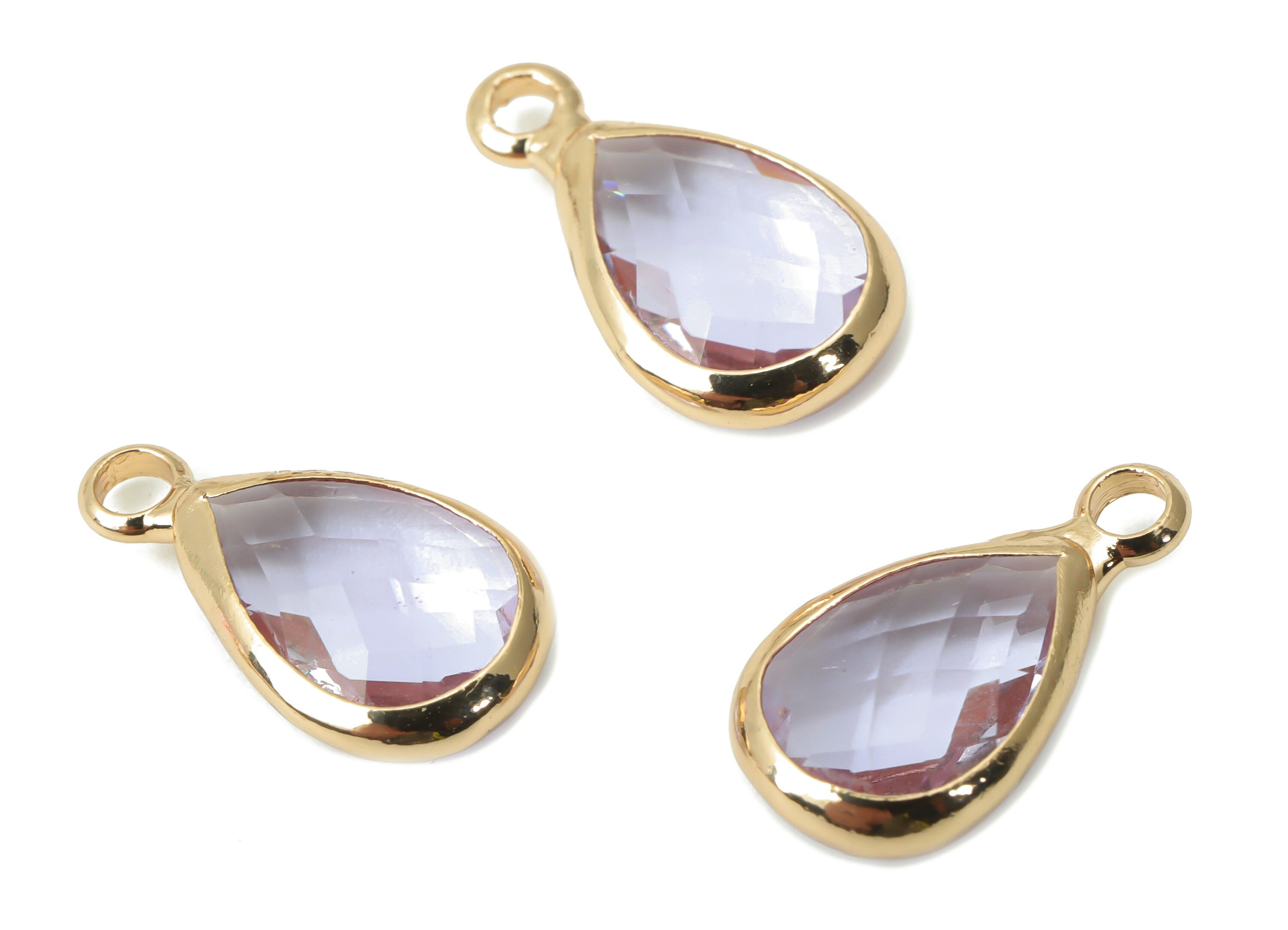 Glass Drop Charms - Purple Brass Teardrop Frame Pendant - Gold Tone Plated Brass - Faceted Glass - Jewelry Making - 13.7x7.4x3.5mm- GS1121E - DOMEDBAZAAR