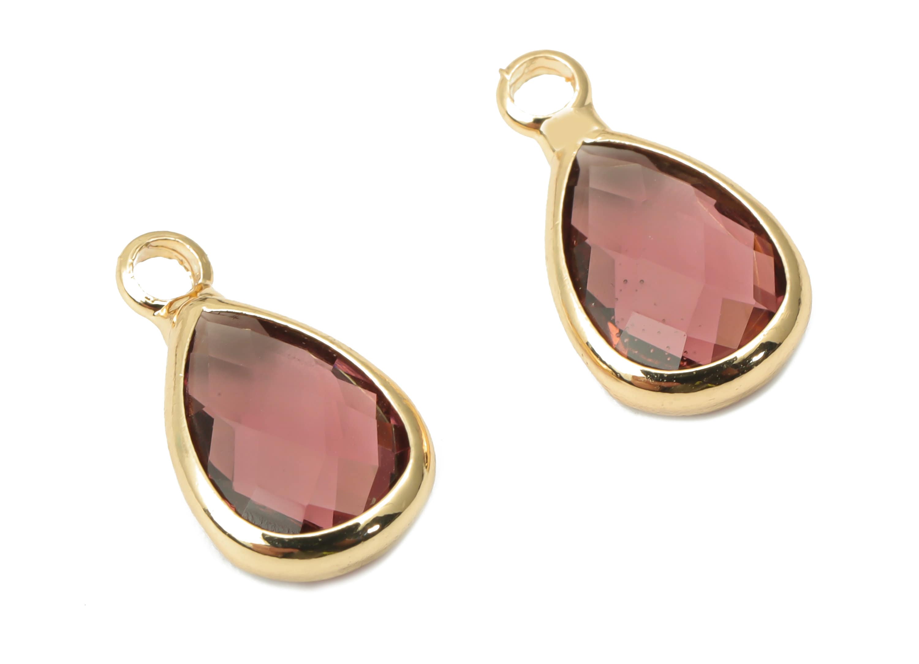 Glass Drop Earring Charms - Brass Teardrop Frame Pendant - Gold Tone Plated Brass - Faceted Glass - Jewelry Making - 13.7x7.4x3.5mm- GS1121F - DOMEDBAZAAR