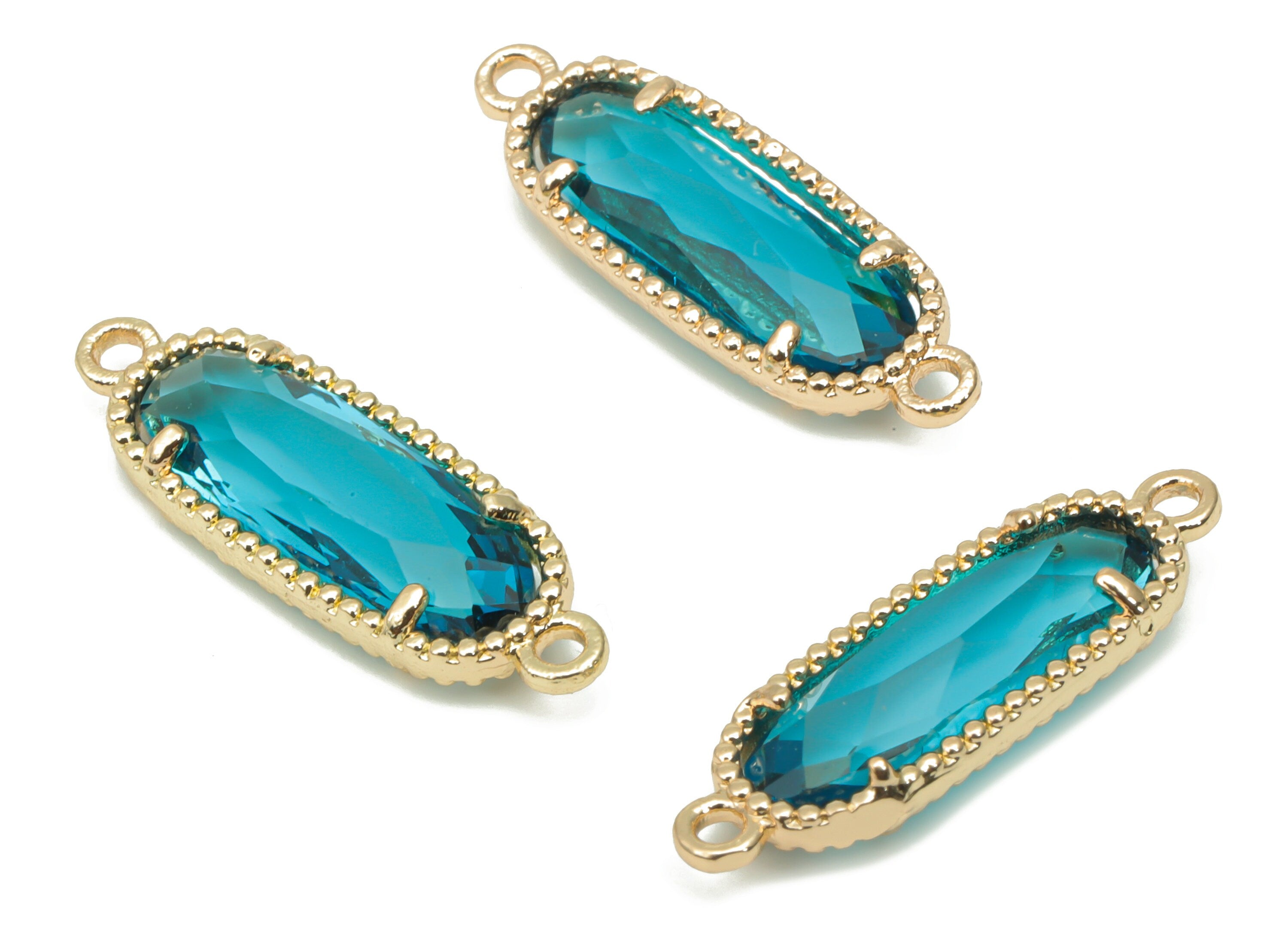 Glass Long Oval Bracelet Earring Connector With Loop - Brass Oval Charms - Gold Tone Plated Brass - Faceted Glass - 20.8x7.1x3.5mm - GS1110C - DOMEDBAZAAR