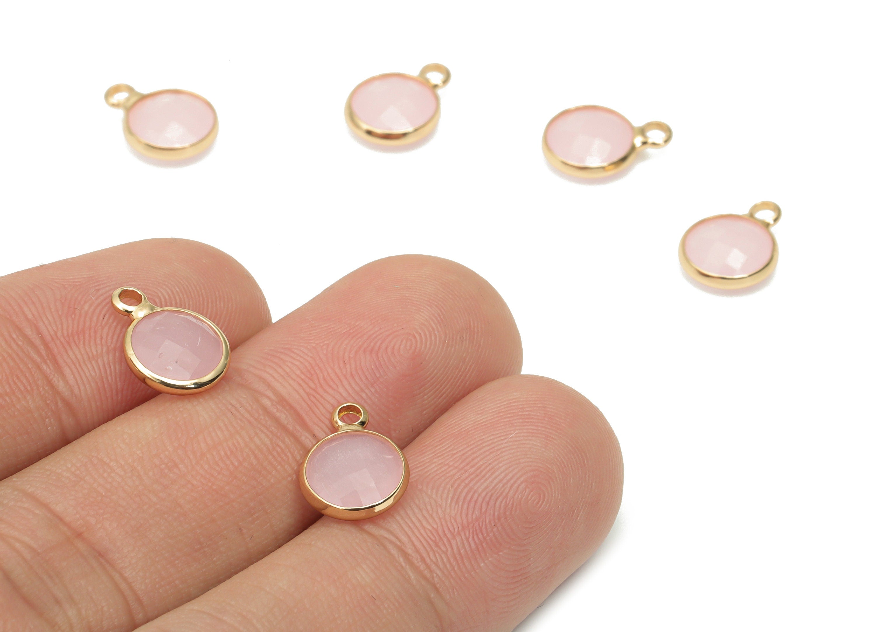Glass Round Loop Earring Charms - Brass Circle Frame Pendant - Gold Tone Plated Brass - Faceted Glass - 11.45x8.72x3.23mm - GS1106 - DOMEDBAZAAR
