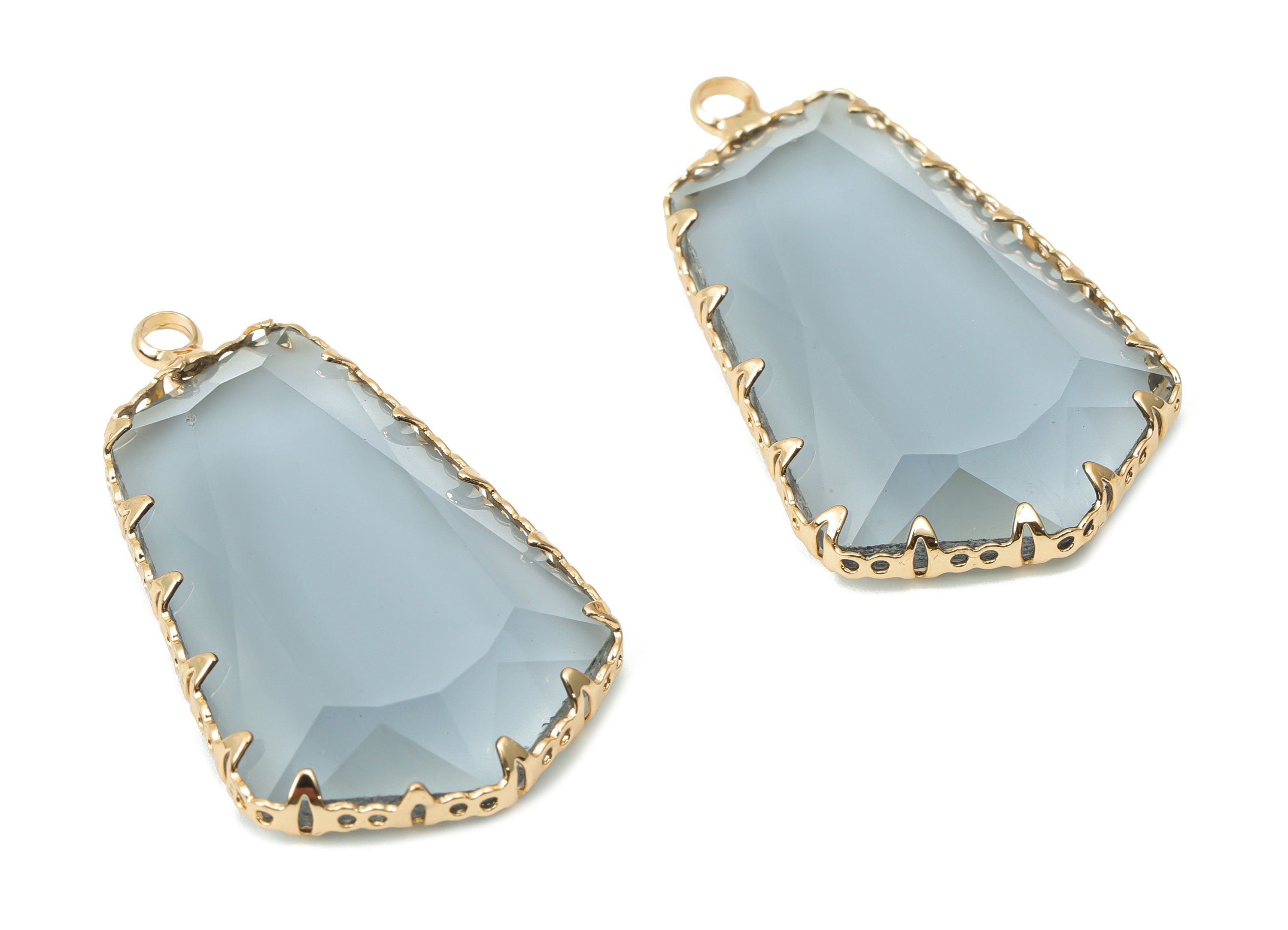 Glass Pentagon Charms with Loop - Gray Brass Pentagon Frame Pendant - Gold Tone Plated Brass - Faceted Glass - 34.12x19.6x4.8mm - GS1132D - DOMEDBAZAAR