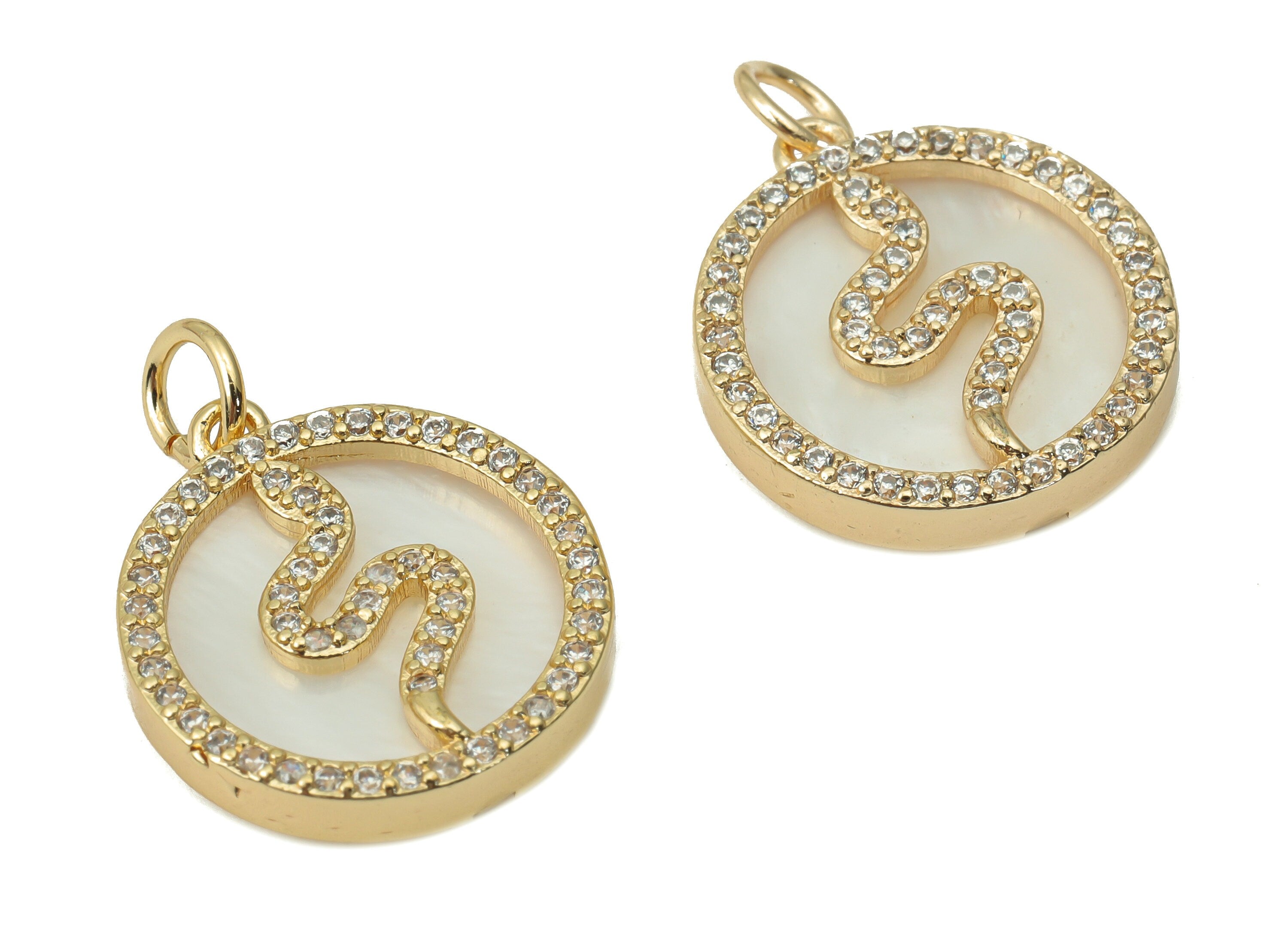 Brass Round Snake Charms with Zincons - Shell Snake Circle Pendant - 18K Real Gold Plated - Jewelry Supplies - 17.72x15.82x3.66mm - RGP4387 - DOMEDBAZAAR