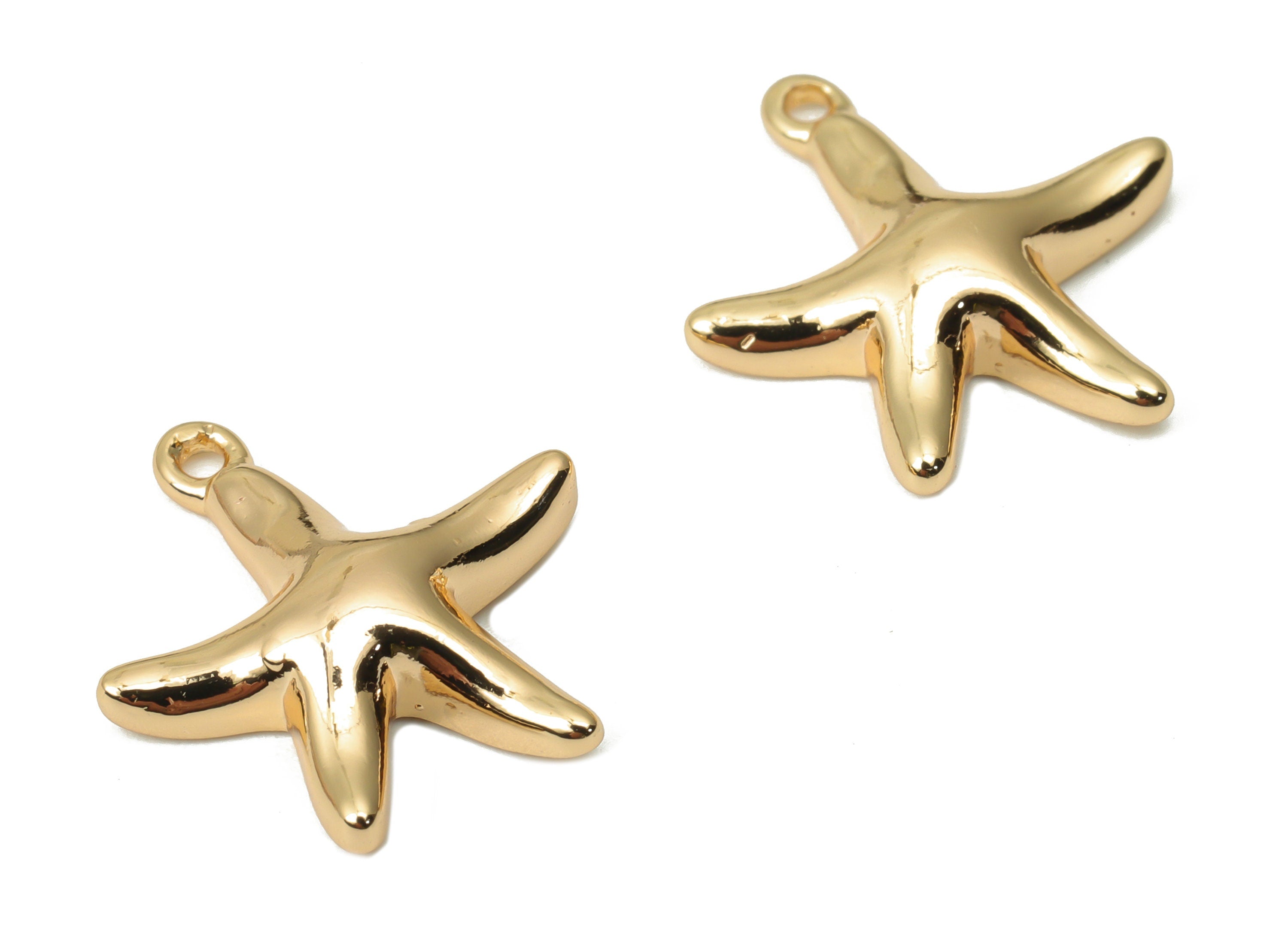 Brass Starfish Earring Charms - Gold Starfish Pendant - 18K Real Gold Plated Brass - Jewelry Making Supplies - 16.15x13.05x3.19mm - RGP4420 - DOMEDBAZAAR