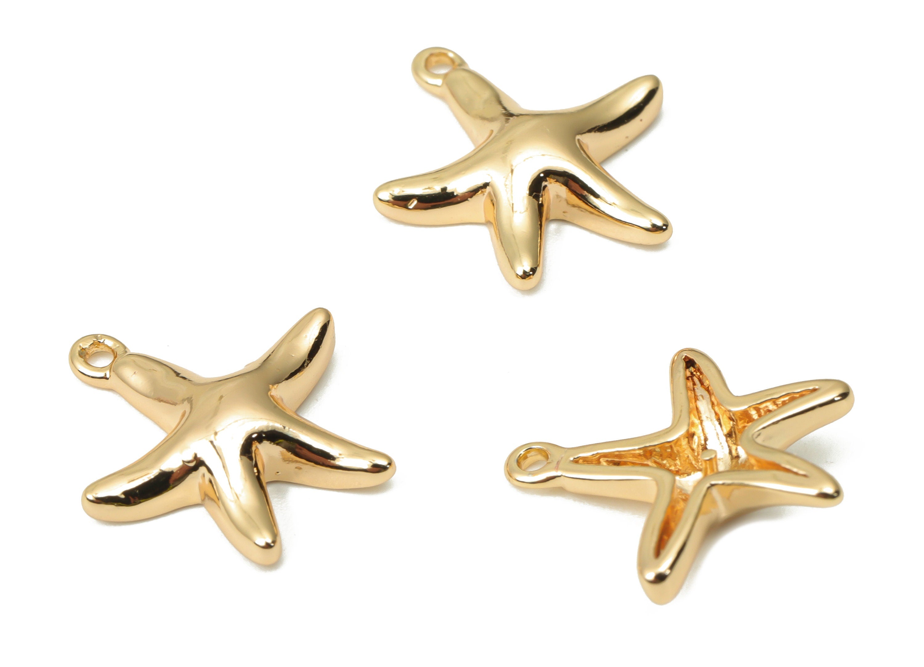 Brass Starfish Earring Charms - Gold Starfish Pendant - 18K Real Gold Plated Brass - Jewelry Making Supplies - 16.15x13.05x3.19mm - RGP4420 - DOMEDBAZAAR