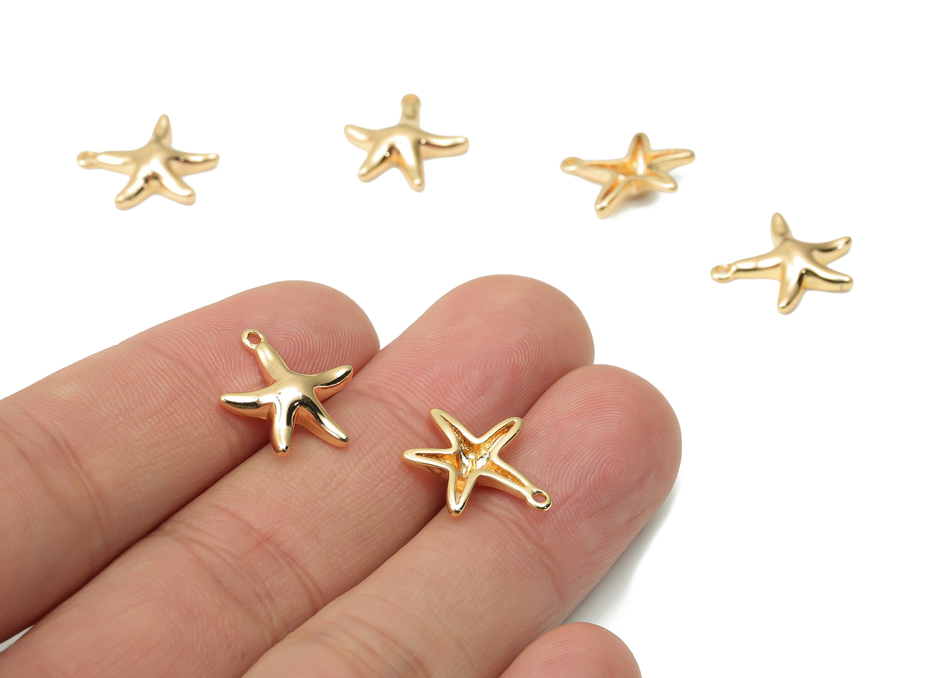 Brass Starfish Earring Charms - Gold Starfish Pendant - 18K Real Gold Plated Brass - Jewelry Making Supplies - 16.15x13.05x3.19mm - RGP4420 - DOMEDBAZAAR