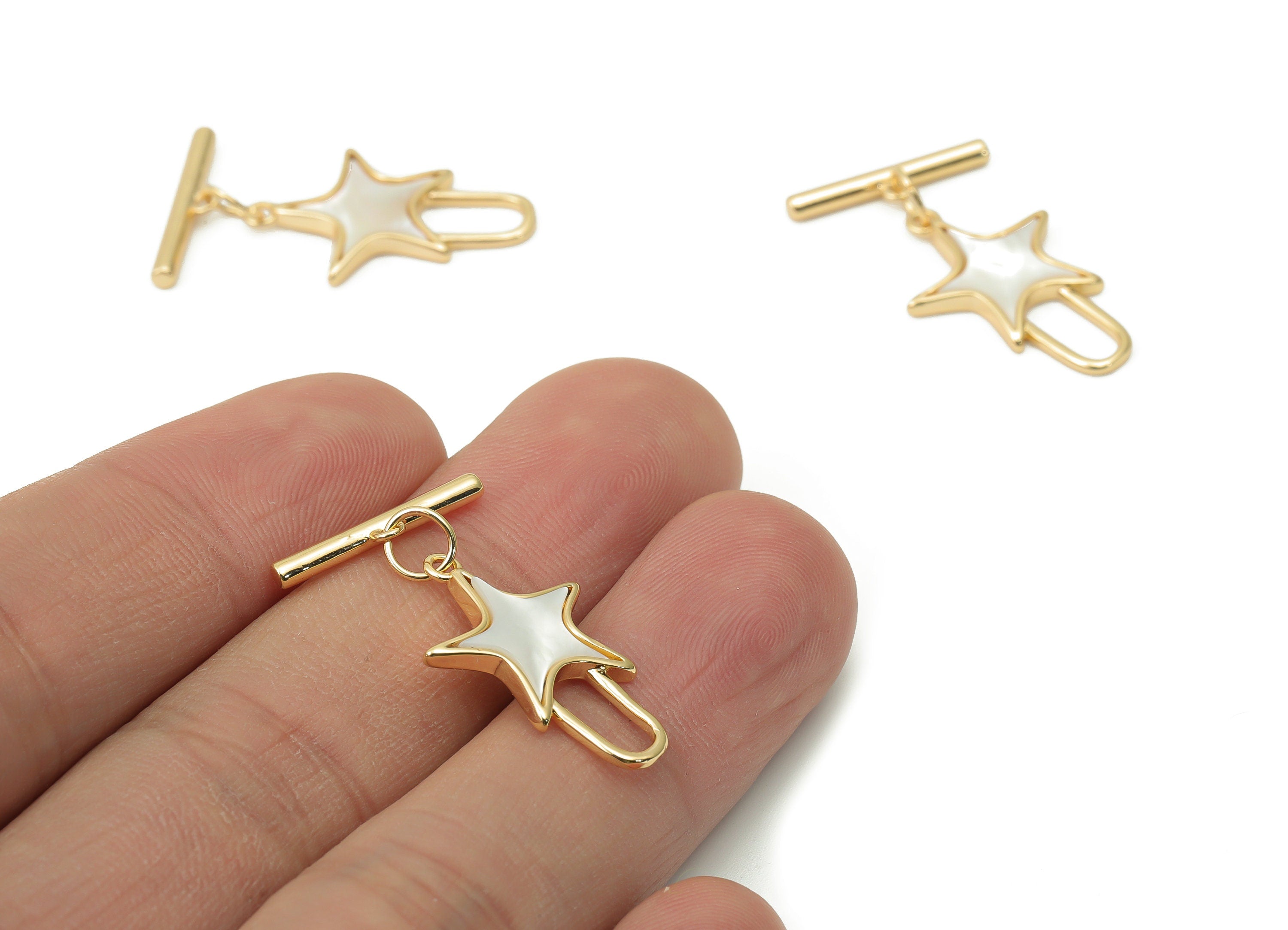 Brass Star Toggle Clasp – Shell Star Toggle Clasp – 18K Real Gold Plated Brass - Jewelry Making Supplies - 28.92x17.32x2.7mm - RGP4395 - DOMEDBAZAAR