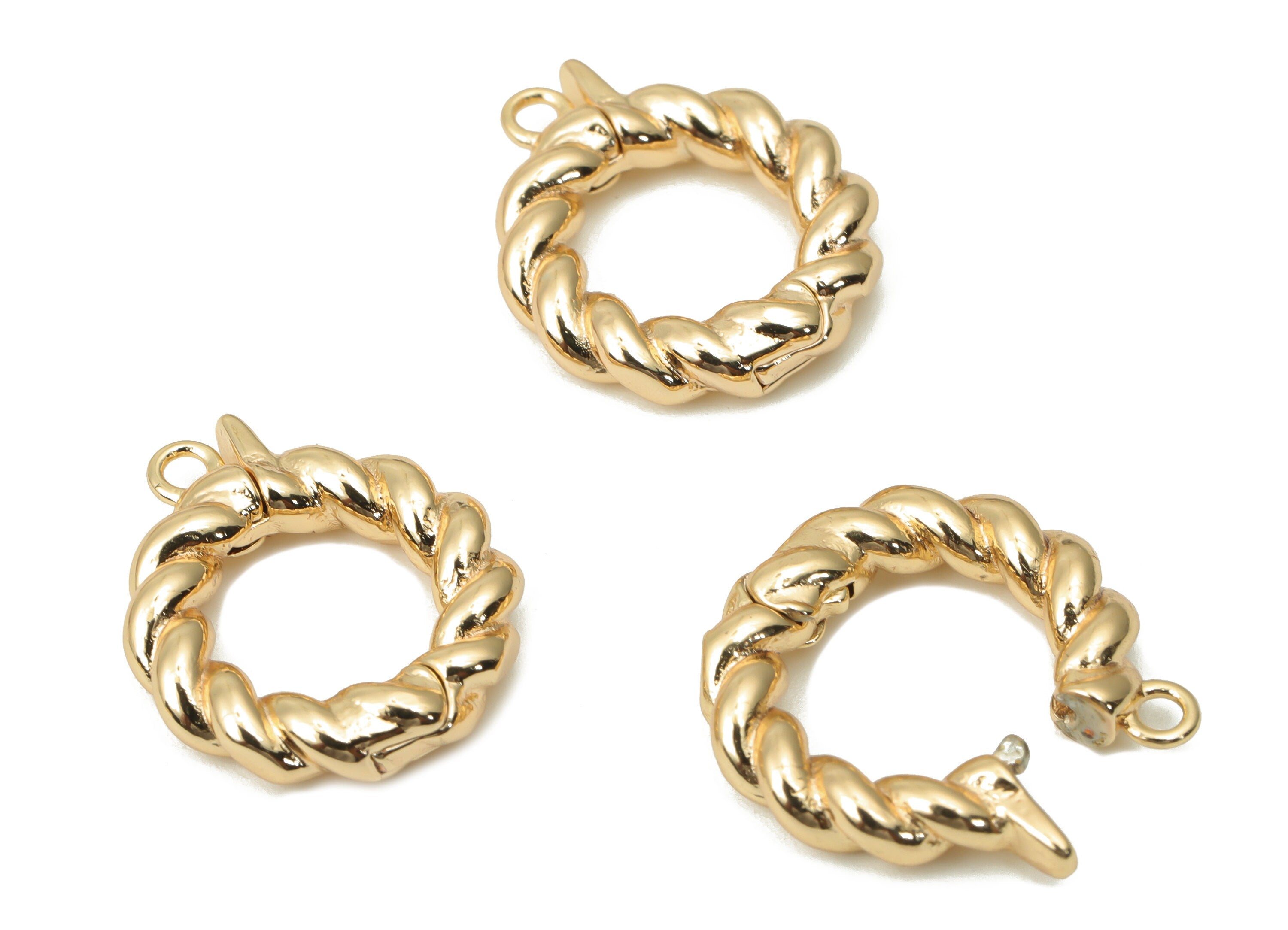 Brass Twisted Round Clasp - Gold Plated Circle Clasp - 18K Real Gold Plated Brass – Jewelry Making Supplies - 17.07x14.02x3.17mm - RGP4419 - DOMEDBAZAAR
