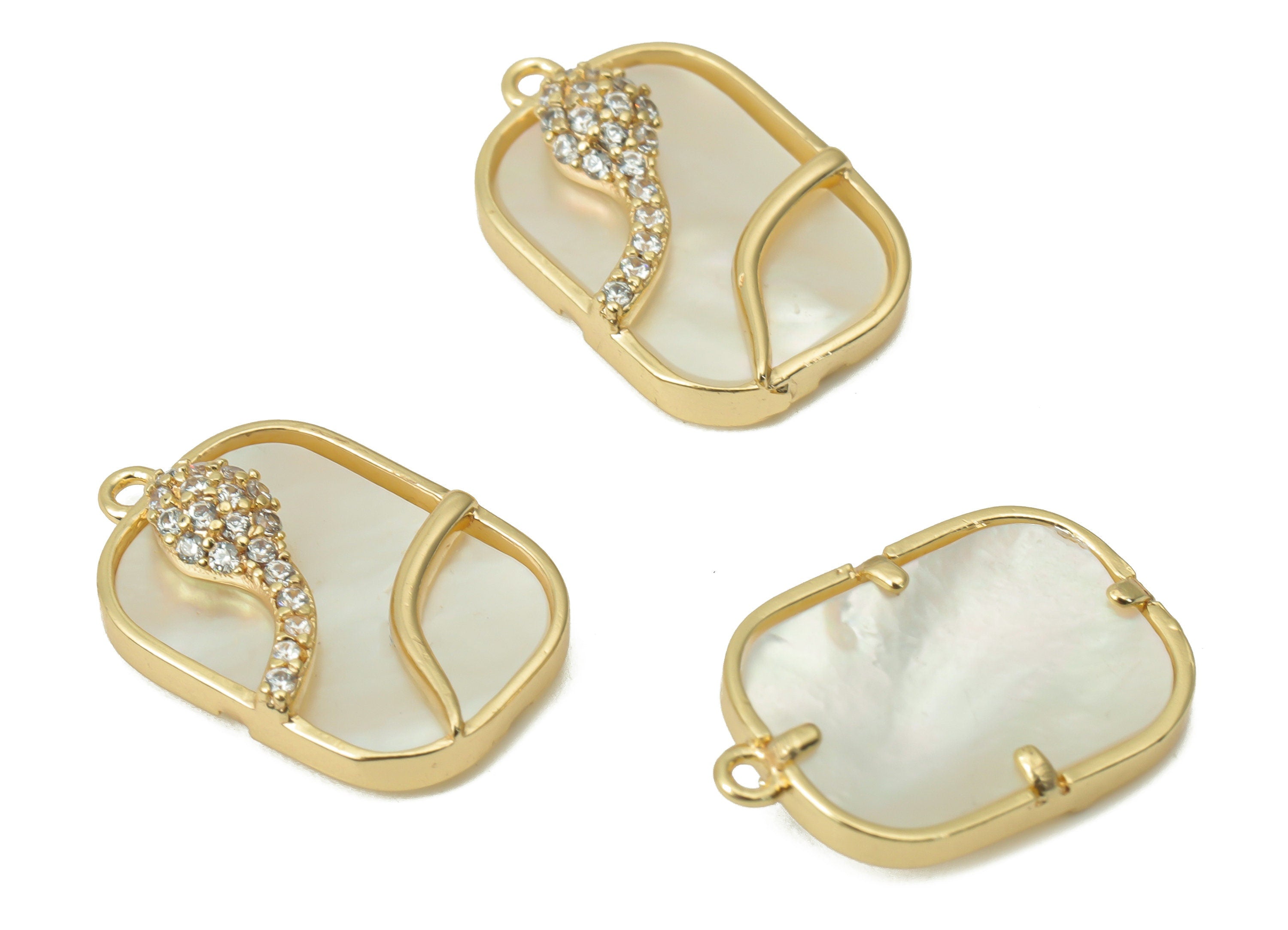 Brass Oval Rectangle Snake Charms with Zincons - Shell Snake Pendant - 18K Real Gold Plated - Jewelry Supplies - 15.8x10.04x3.51mm - RGP4391 - DOMEDBAZAAR