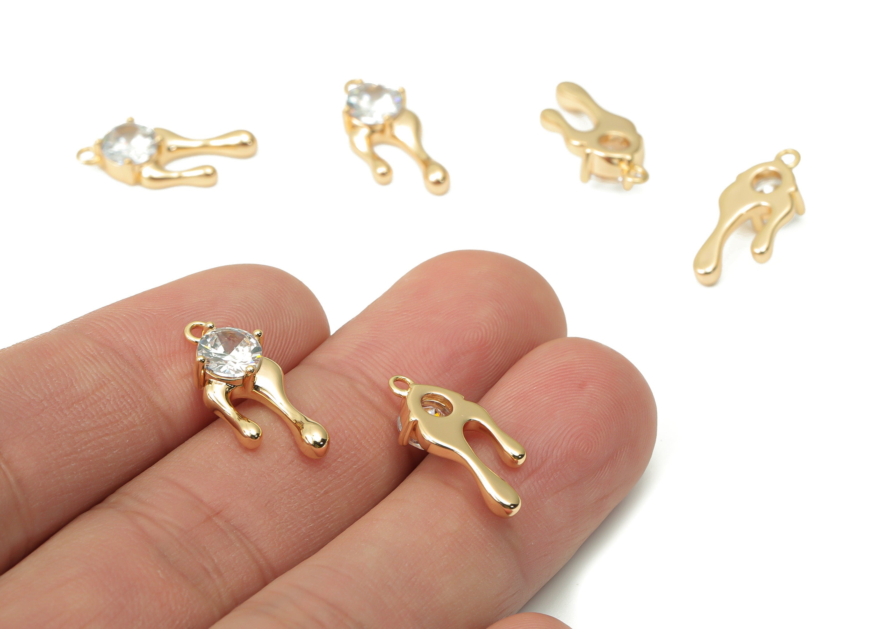 Brass Melting U Charms with Zircon - Gold U Irregular Pendant - 18K Real Gold Plated Brass - Jewelry Supplies - 19.5x8.33x4.36mm - RGP4404 - DOMEDBAZAAR
