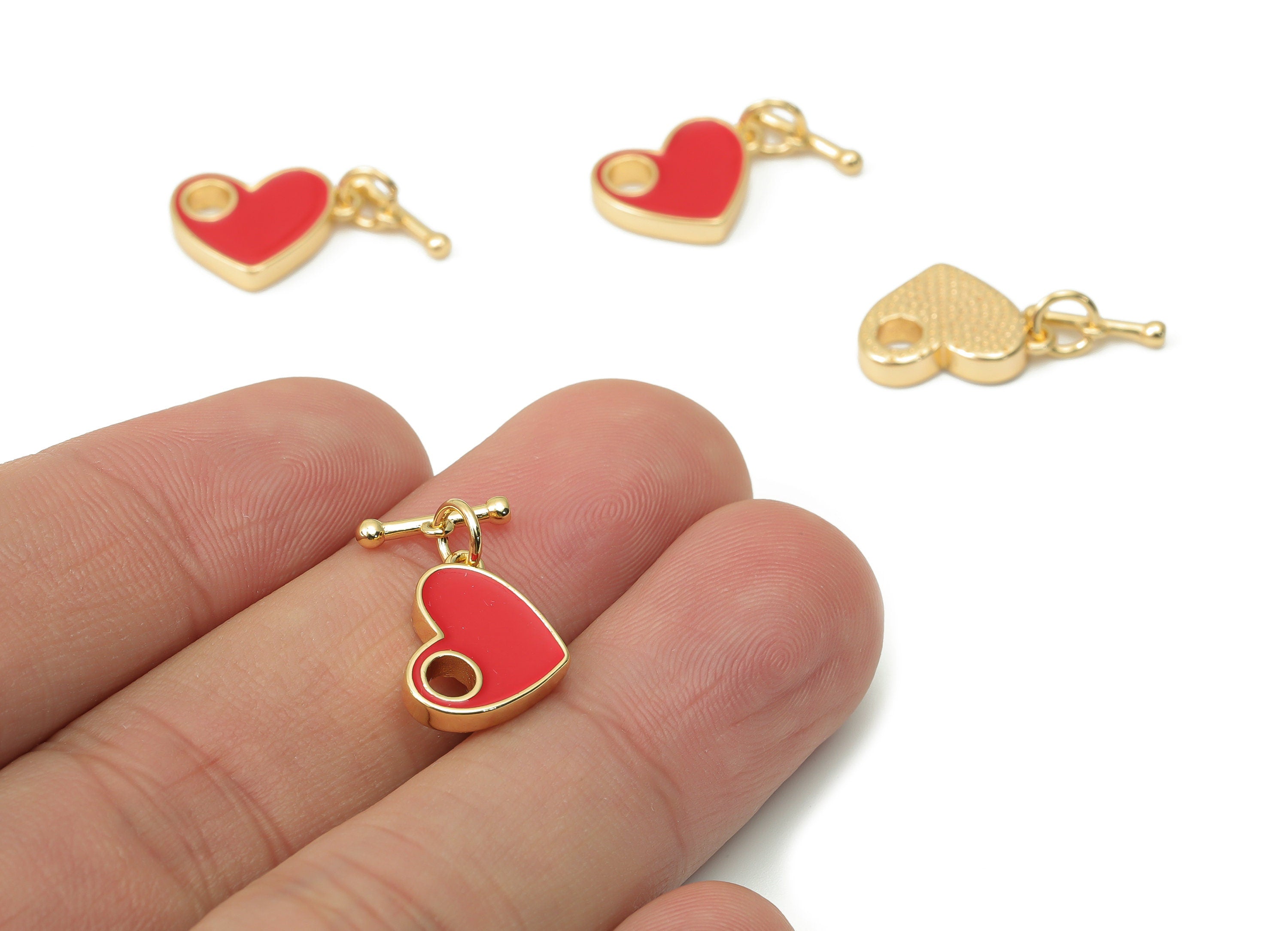 Brass Heart Toggle Clasp – Enamel Heart Toggle Clasp – 18K Real Gold Plated Brass - Jewelry Making Supplies - 19x10.58x2.53mm - RGP4415 - DOMEDBAZAAR