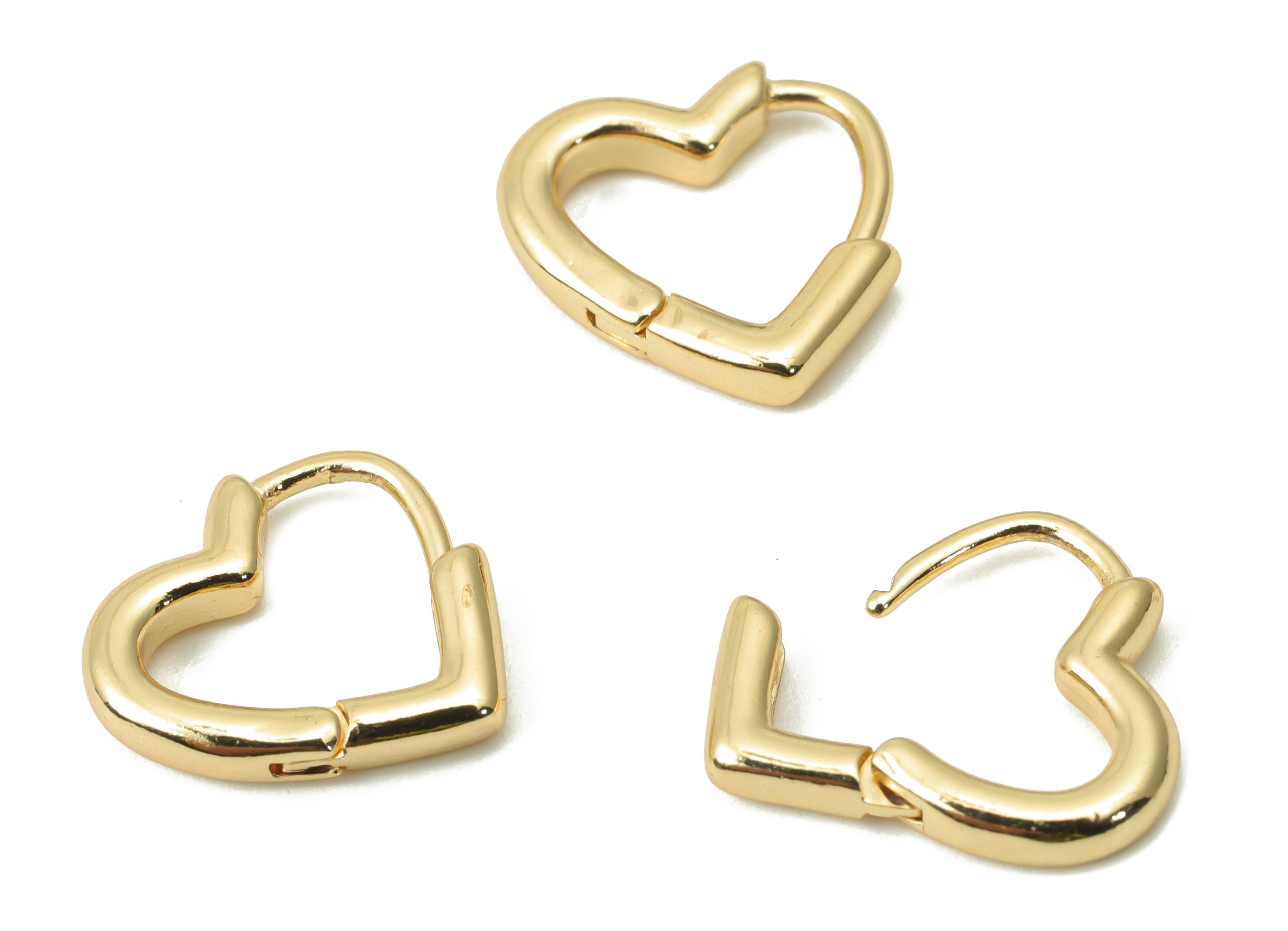 Brass Heart Hoop Earring Clasp – Gold Dainty Triangle Claps with Open Ring – 18K Real Gold Plated Brass - 11.87x11.58x2.16mm - RGP4421 - DOMEDBAZAAR