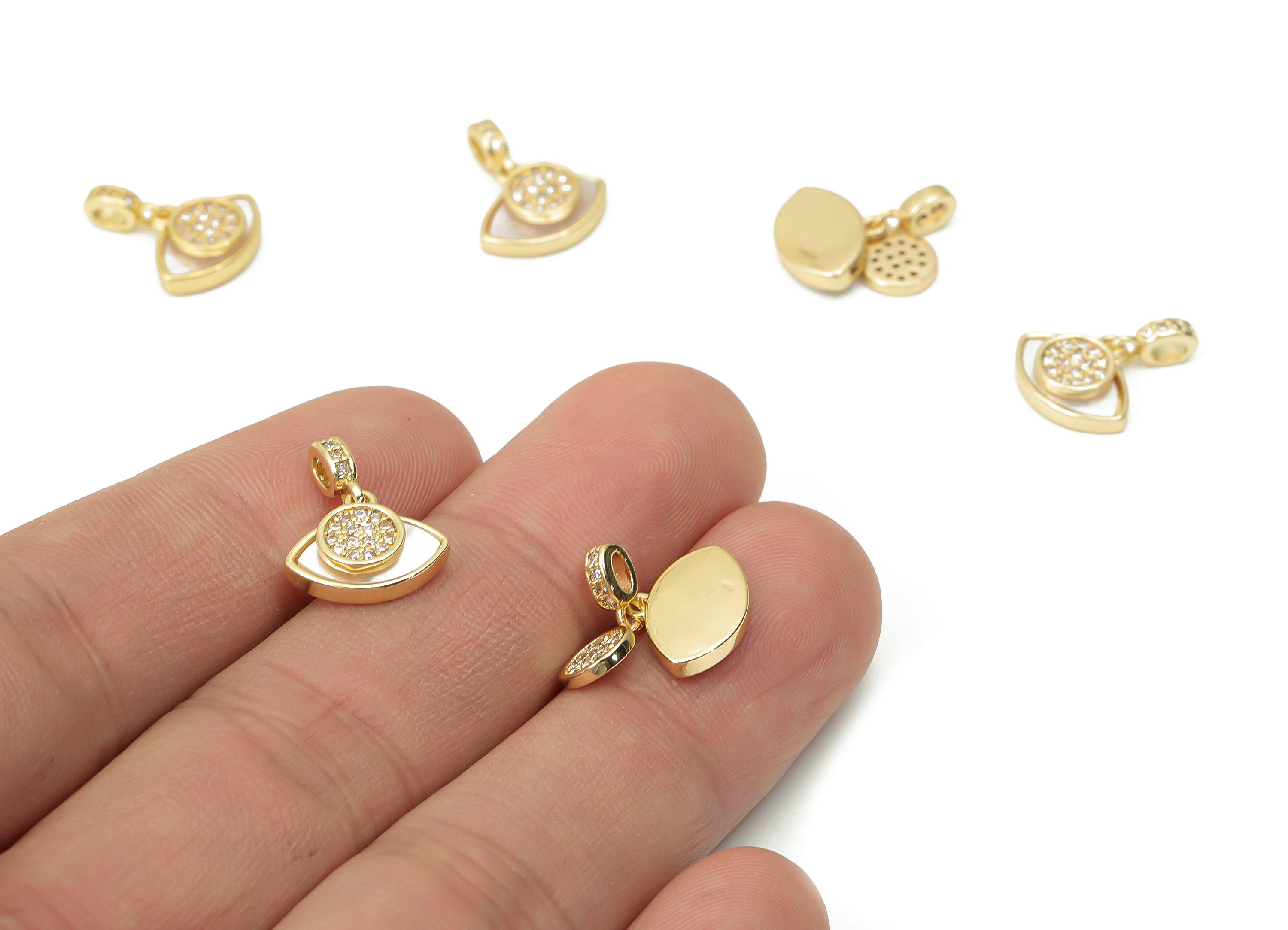 Brass Marquise Oval Charms with Zincons - Shell Eye Round Pendant - 18K Real Gold Plated - Jewelry Supplies - 17.58x12.15x2.1mm - RGP4396 - DOMEDBAZAAR