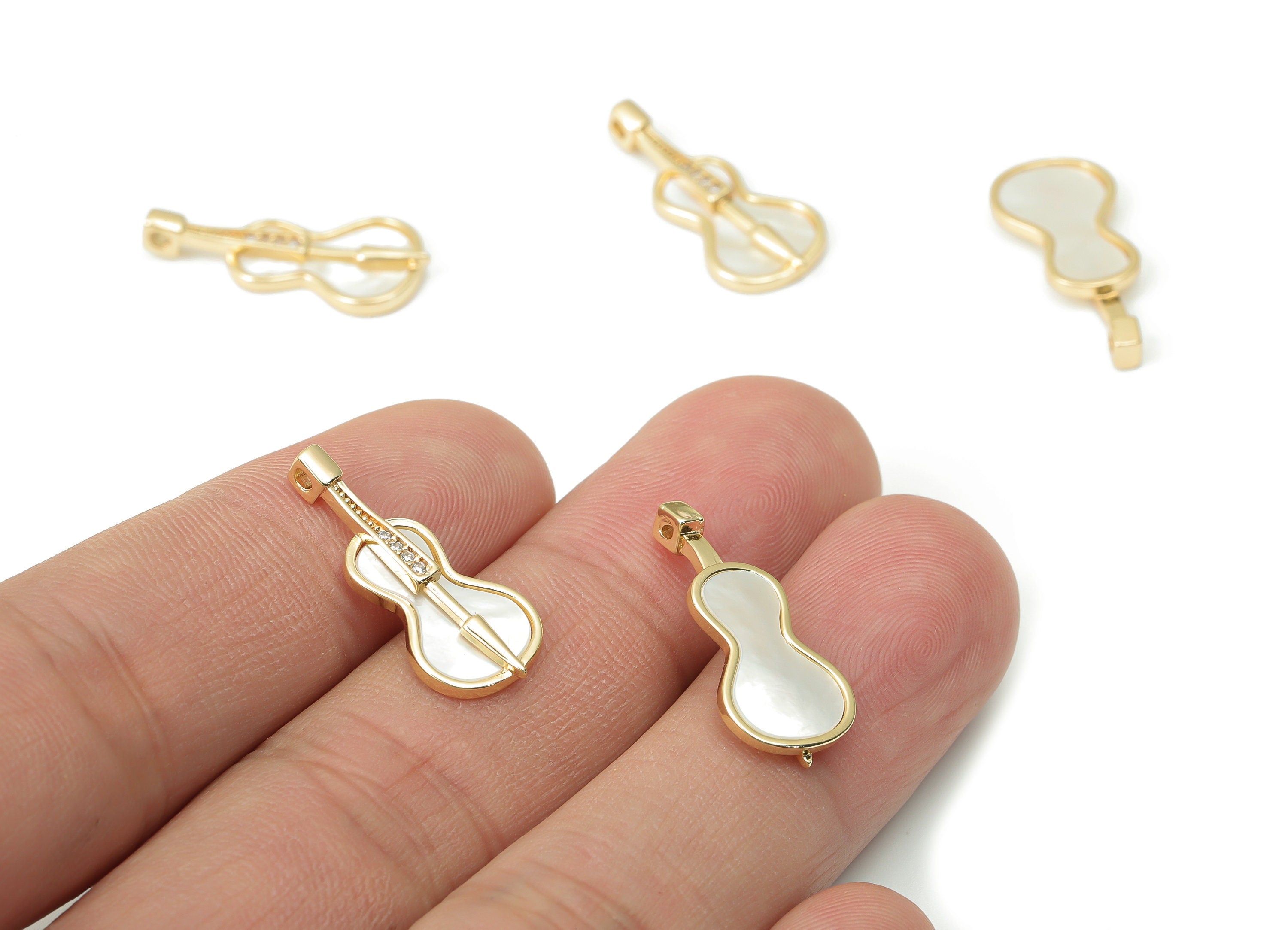 Brass Violin Arrow Earring Charms with Zincons - Shell Cello Arrow Pendant - 18K Real Gold Plated - Jewelry Making - 22.3x9.9x2.4mm- RGP4365 - DOMEDBAZAAR