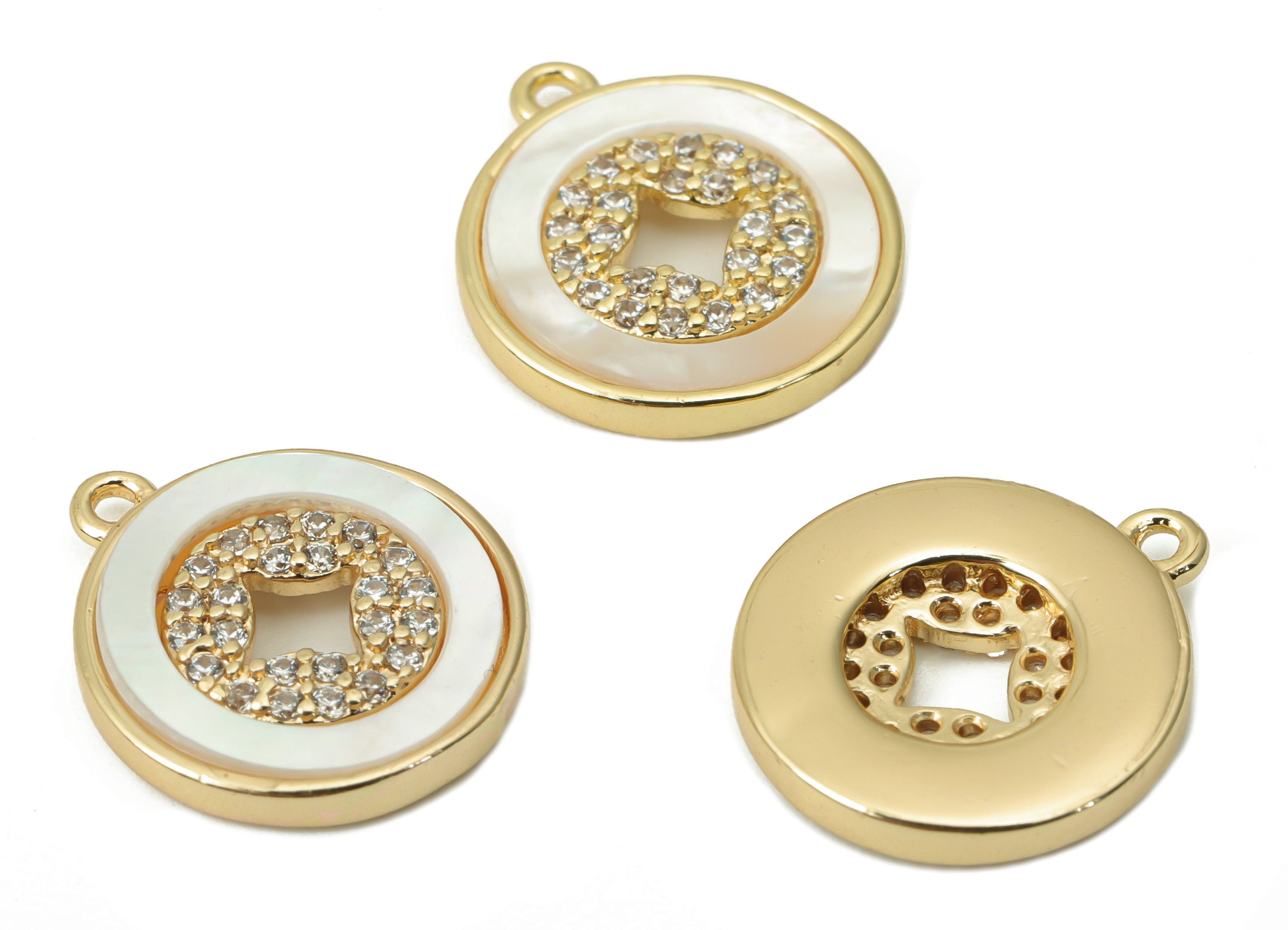 Brass Round Rhombus Charms with Zincons - Shell Copper Coins Pendant - 18K Real Gold Plated - Jewelry Making - 14x12.24x2.15mm - RGP4372 - DOMEDBAZAAR