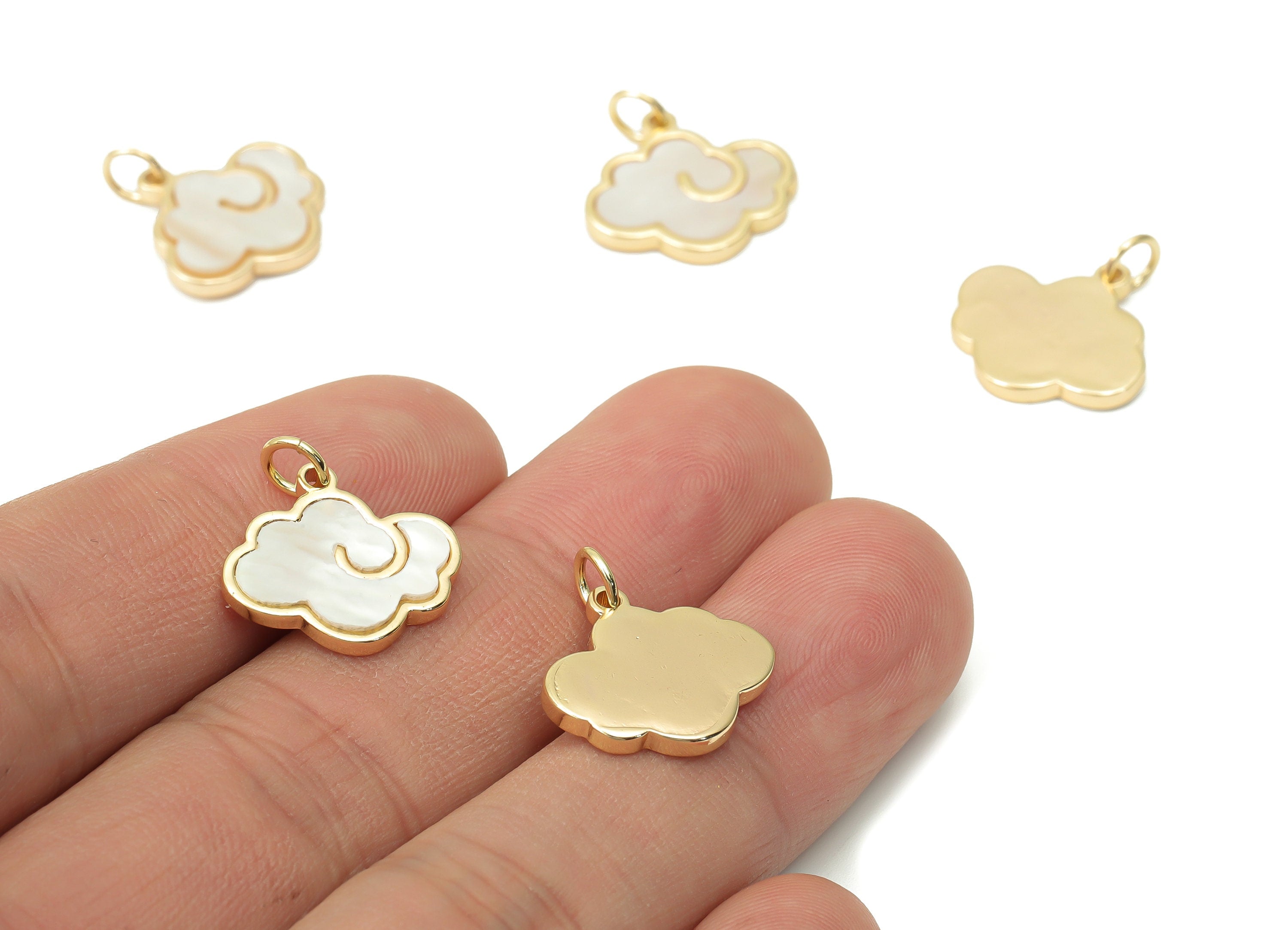 Brass Cloud Earring Charms - Shell Cloud Pendant - 18K Real Gold Plated Brass - Jewelry Making Supplies - 16.45x13.46x1.92mm - RGP4377 - DOMEDBAZAAR