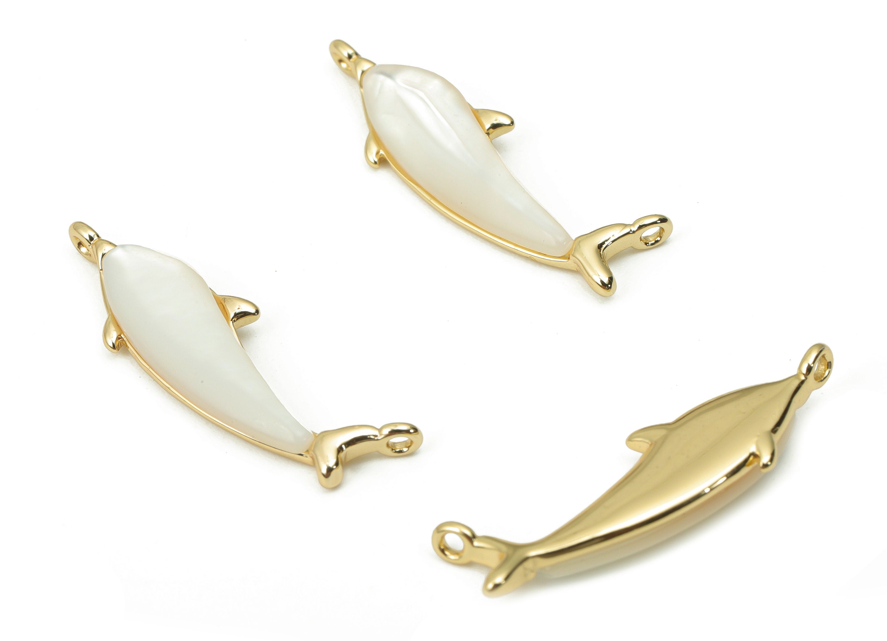 Brass Whale Earring Charms - Shell Dolphin Pendant - 18K Real Gold Plated Brass - Jewelry Making Supplies - 20.82x5.88x2.68mm - RGP4390 - DOMEDBAZAAR