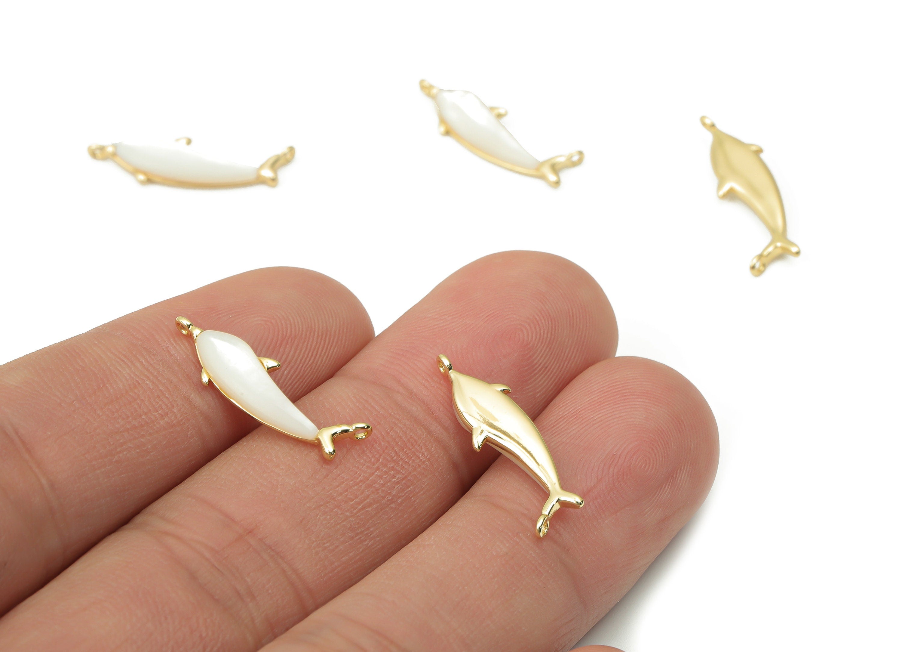 Brass Whale Earring Charms - Shell Dolphin Pendant - 18K Real Gold Plated Brass - Jewelry Making Supplies - 20.82x5.88x2.68mm - RGP4390 - DOMEDBAZAAR