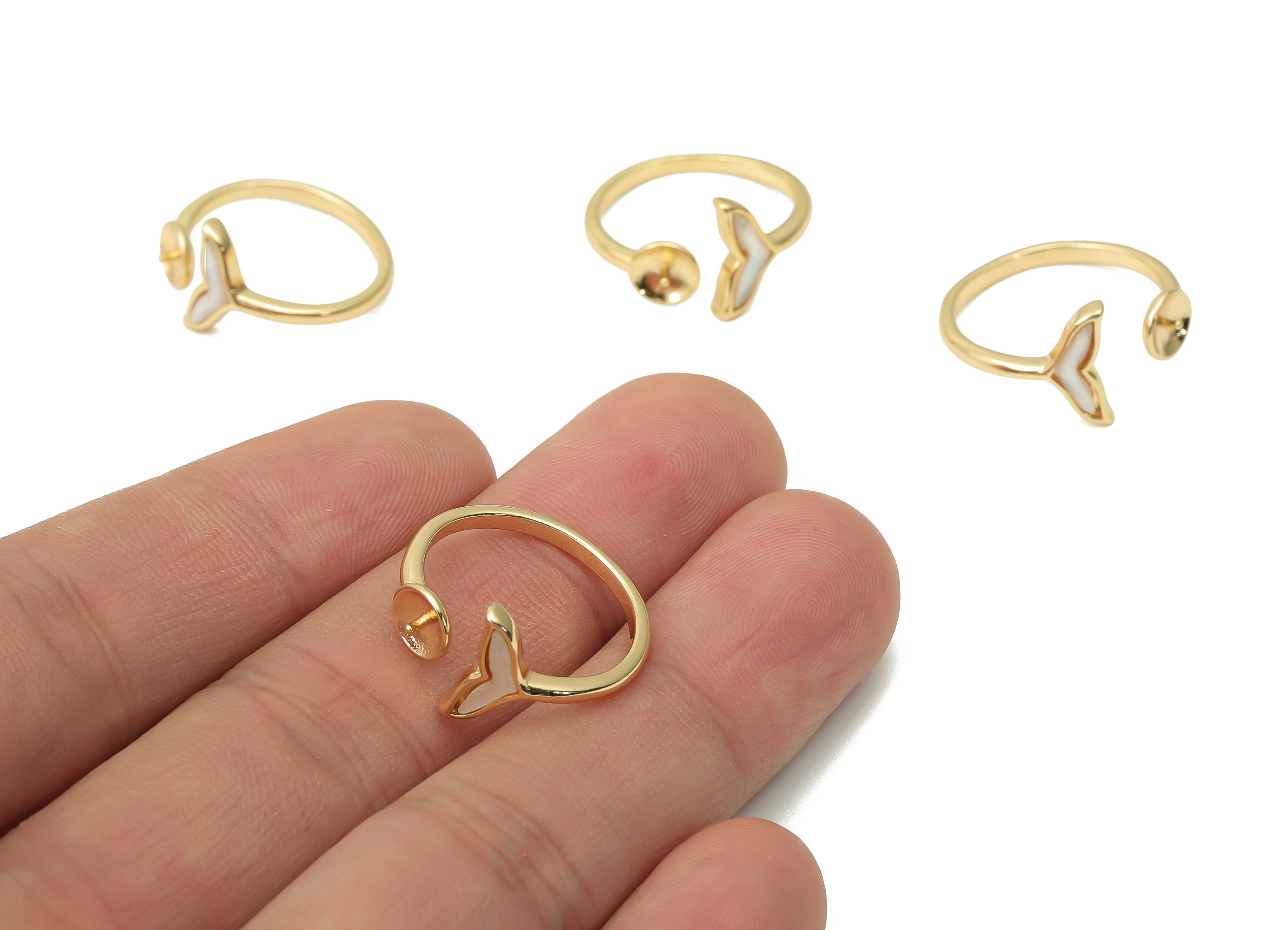 Brass Round Earring Connector Ring for Pearl – Shell Fish Tail Open Ring – 18K Real Gold Plated Brass - 21.43x19.72x2.48mm - RGP4382 - DOMEDBAZAAR