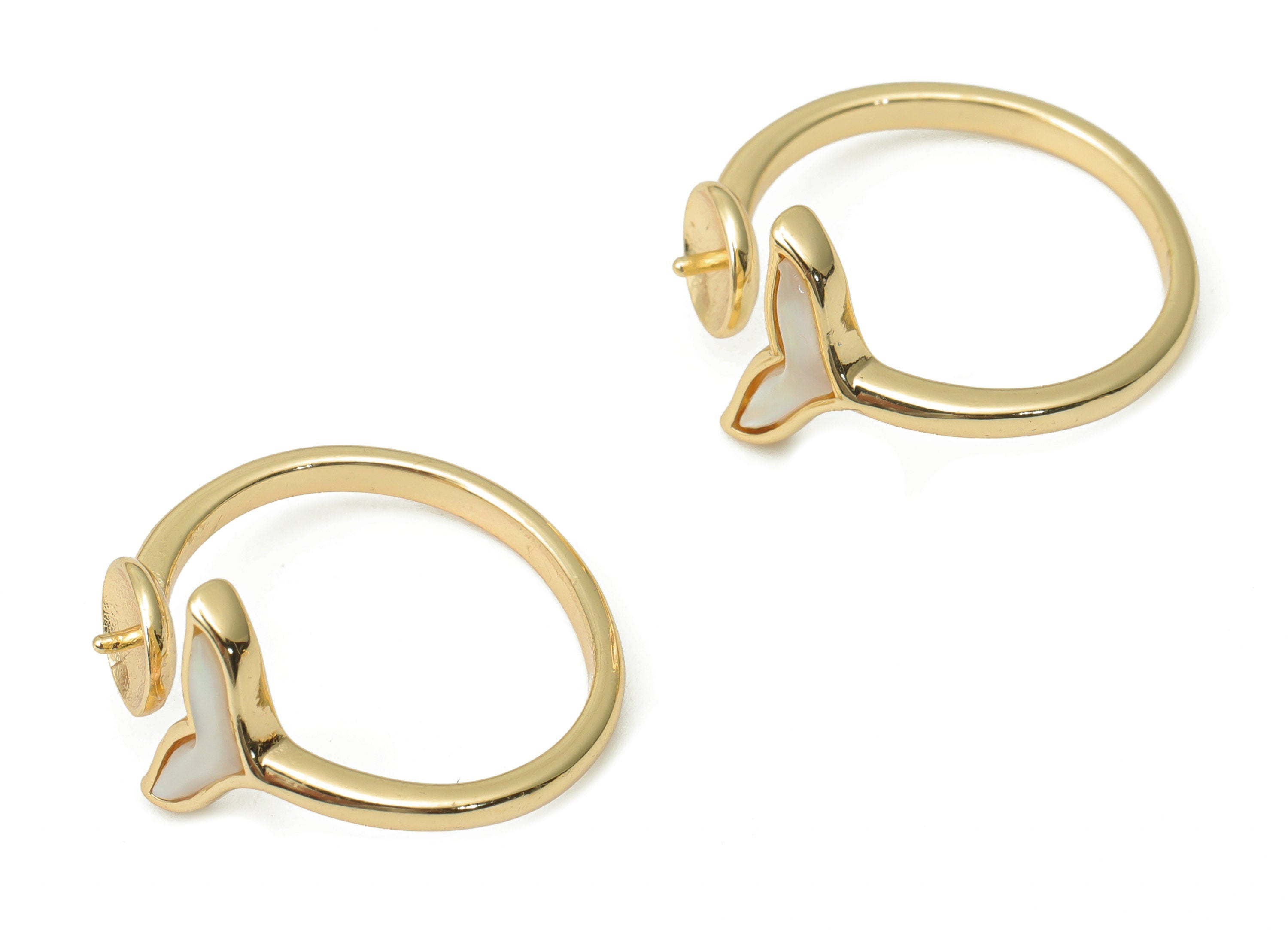 Brass Round Earring Connector Ring for Pearl – Shell Fish Tail Open Ring – 18K Real Gold Plated Brass - 21.43x19.72x2.48mm - RGP4382 - DOMEDBAZAAR