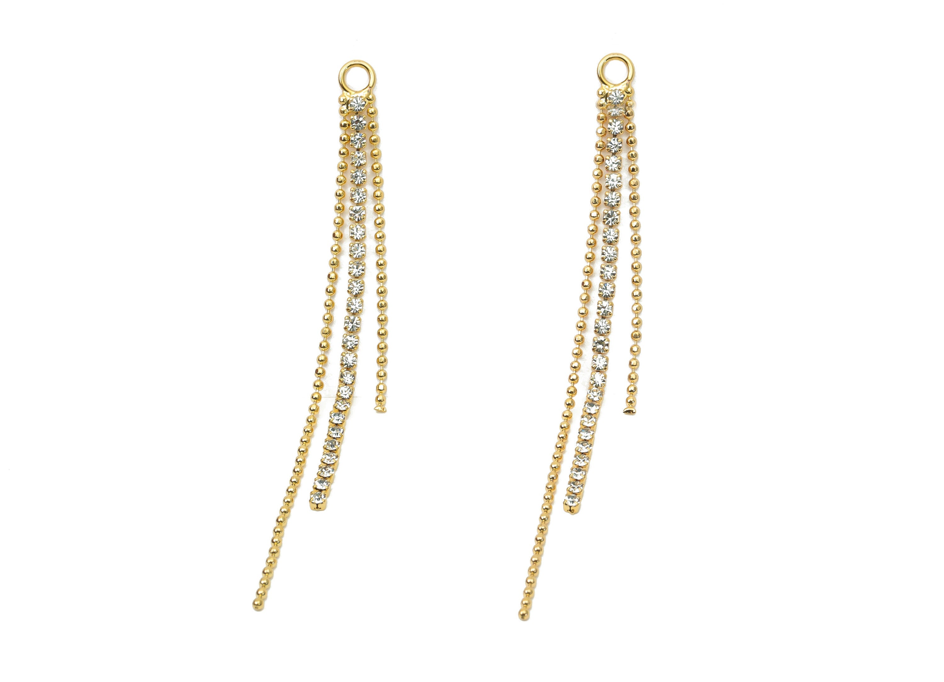 Brass Beads Tassel Earring Charm - Zircon Ball Chain Tassel Earrings – 18K Real Gold Plated Brass - Jewelry Supplies - 66.97x4x1.7mm-RGP4406 - DOMEDBAZAAR