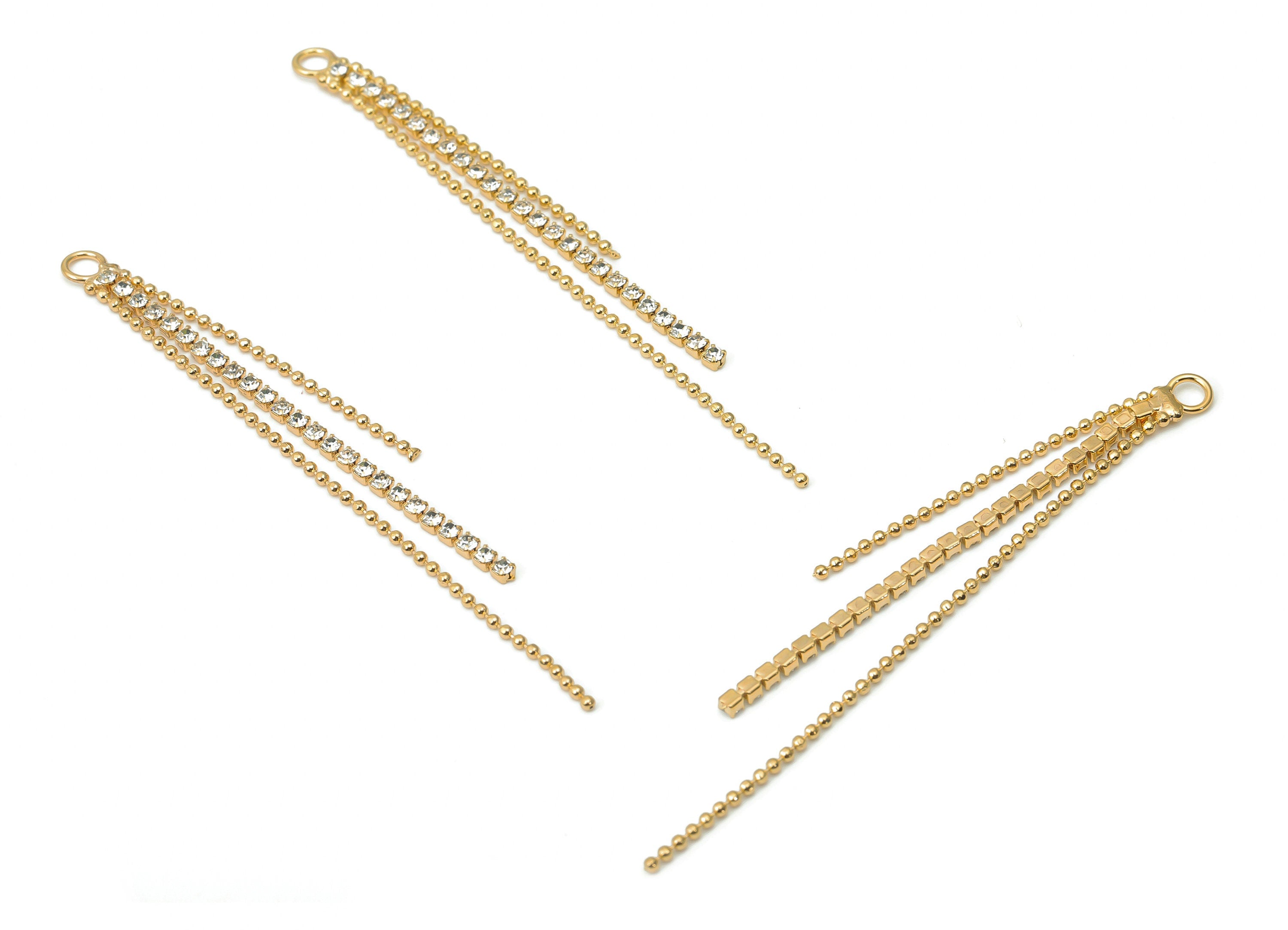 Brass Beads Tassel Earring Charm - Zircon Ball Chain Tassel Earrings – 18K Real Gold Plated Brass - Jewelry Supplies - 66.97x4x1.7mm-RGP4406 - DOMEDBAZAAR