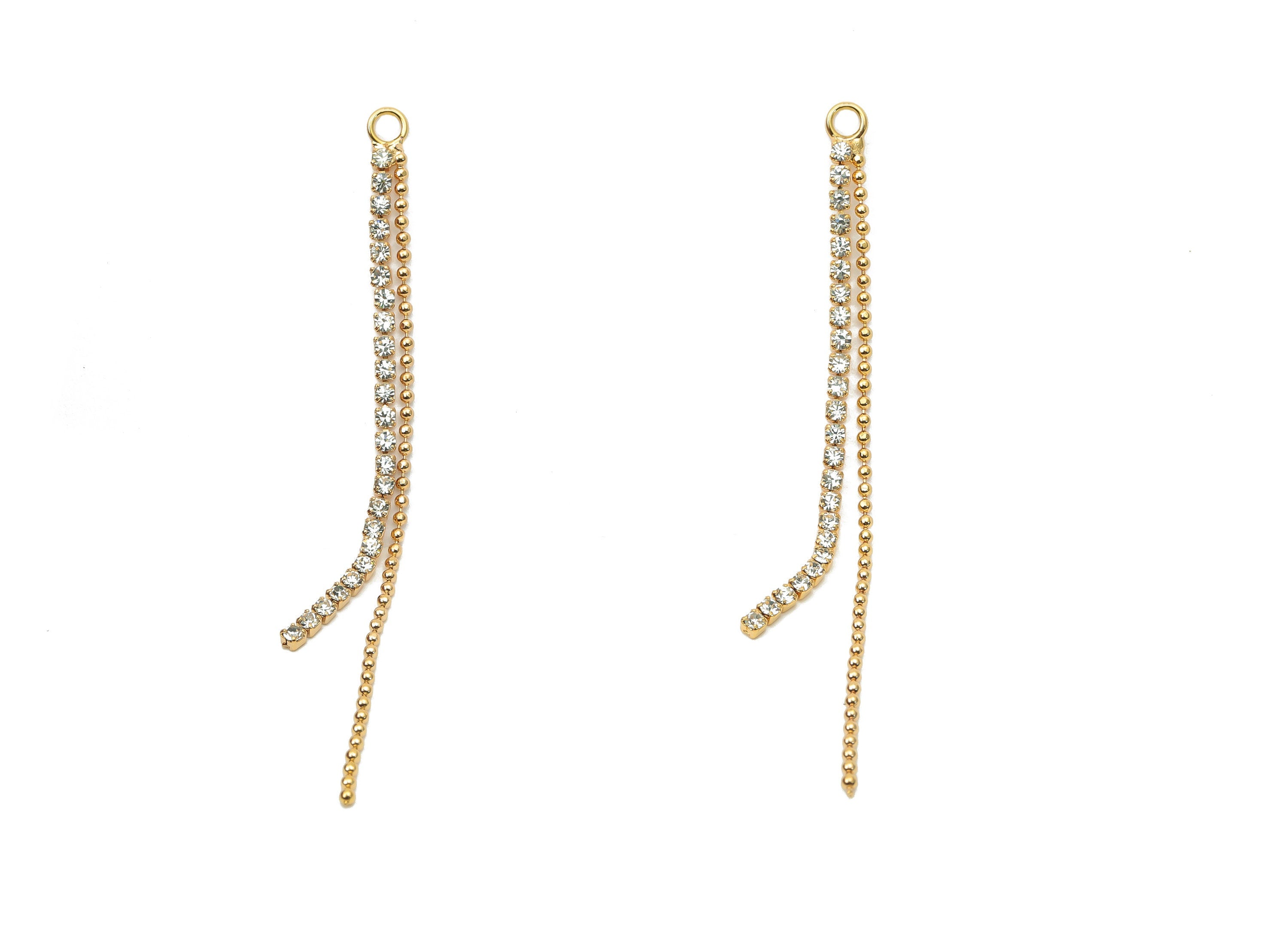 Brass Beads Tassel Earring Charm - Zircon Ball Chain Tassel Earrings – 18K Real Gold Plated Brass - 65.24x3.52x1.66mm - RGP4407 - DOMEDBAZAAR